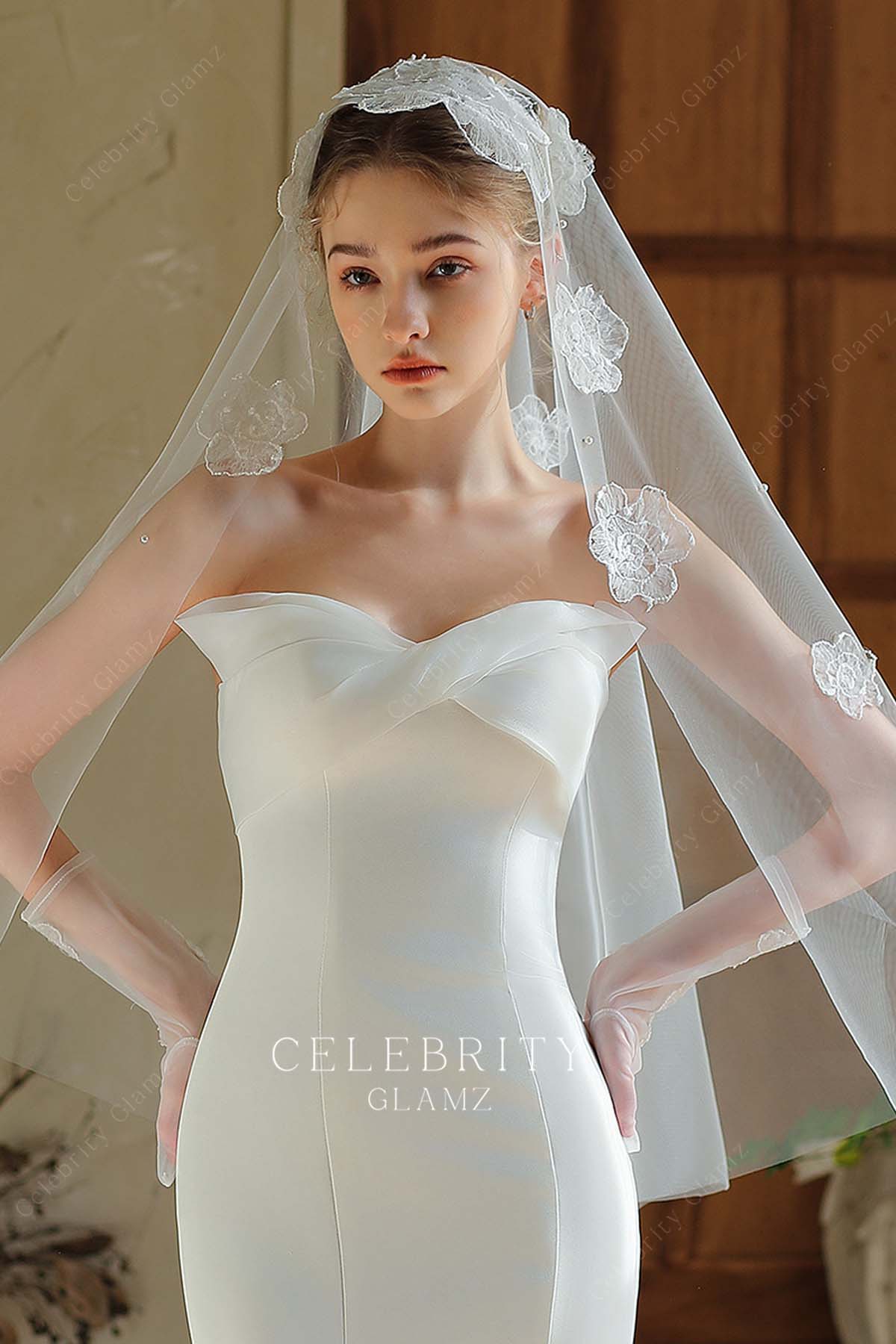 raw cut floral bridal veil