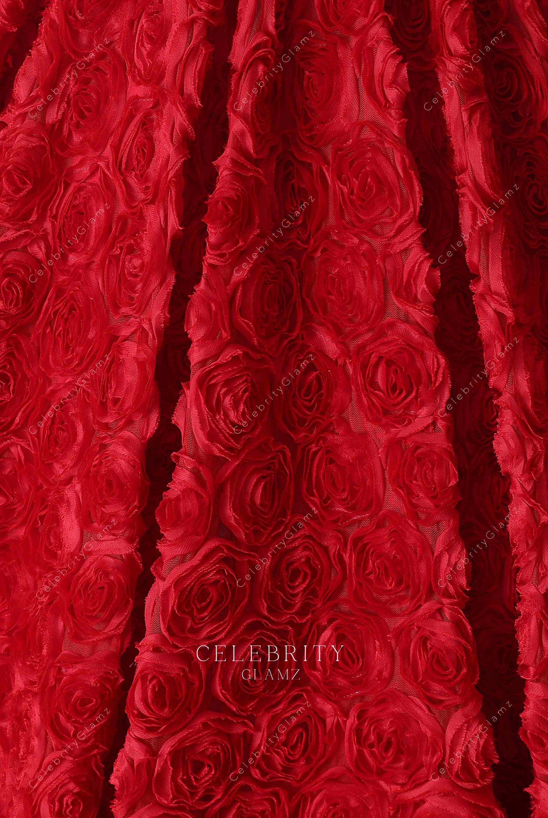 red 3D rose Quinceanera ballgown