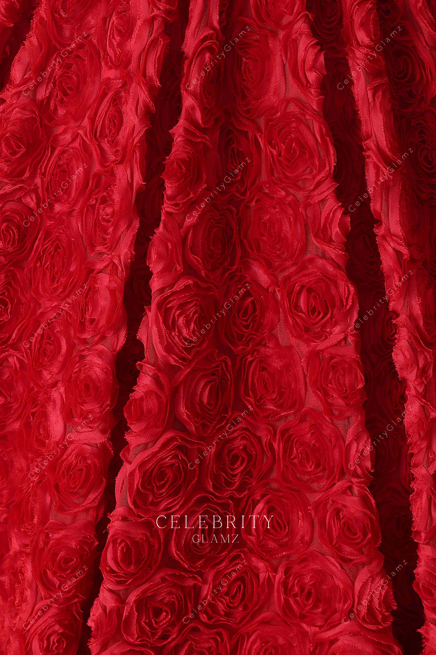 red 3D rose Quinceanera ballgown