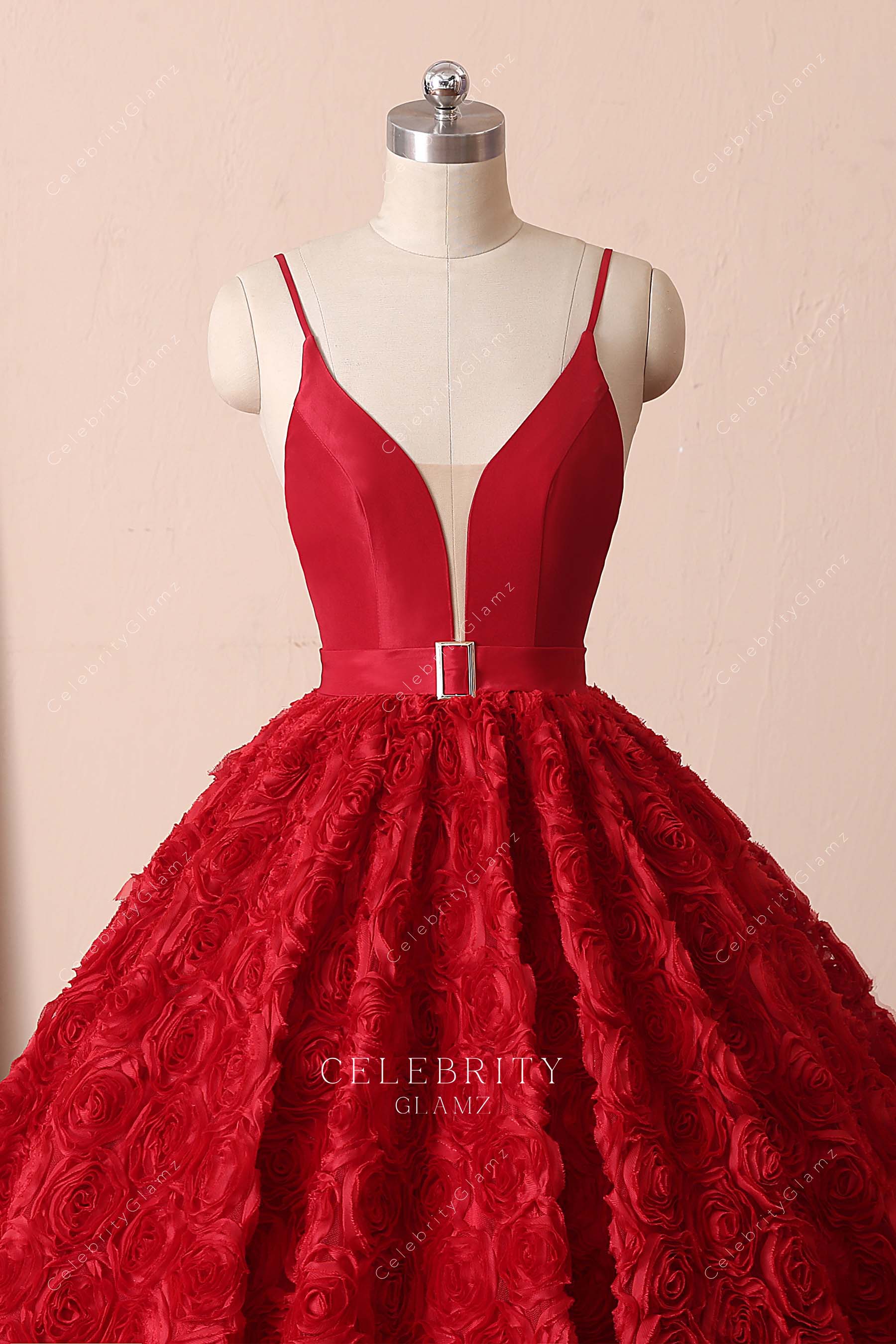 red Spaghetti Straps Quinceanera ballgown
