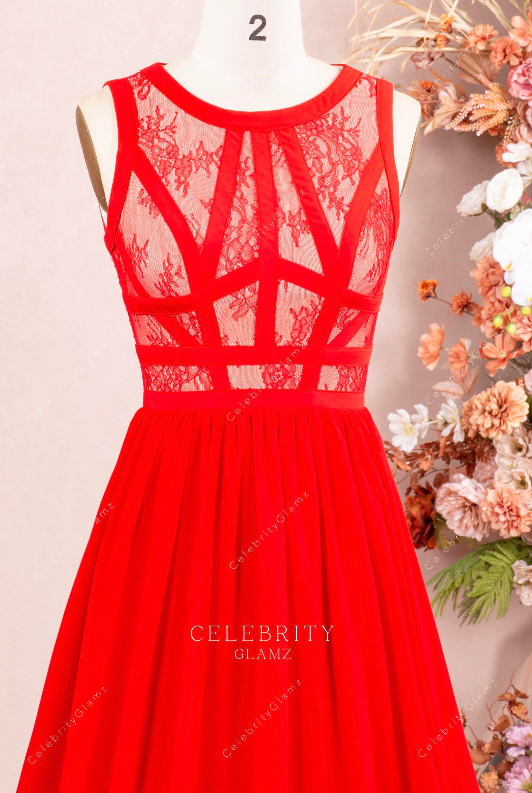 red boat neck a line prom dress