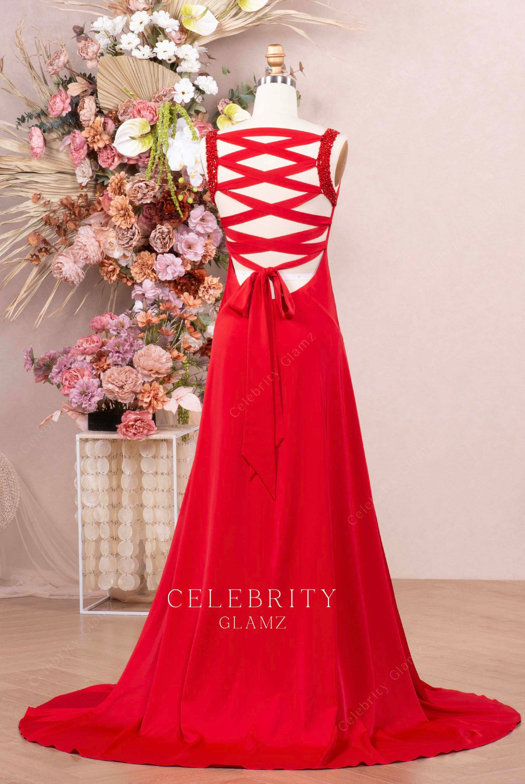 red fit flare formal dress