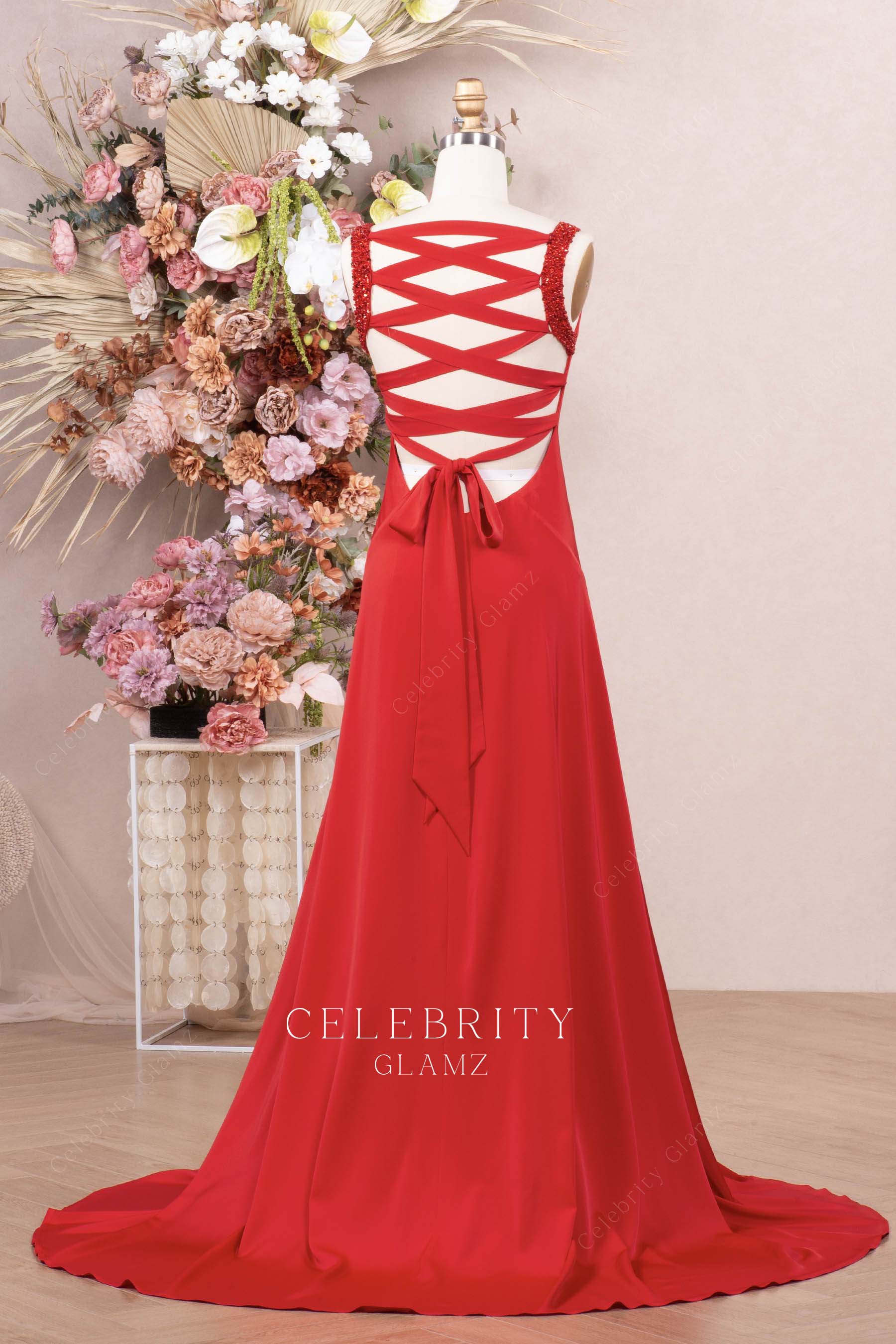 red fit flare formal dress