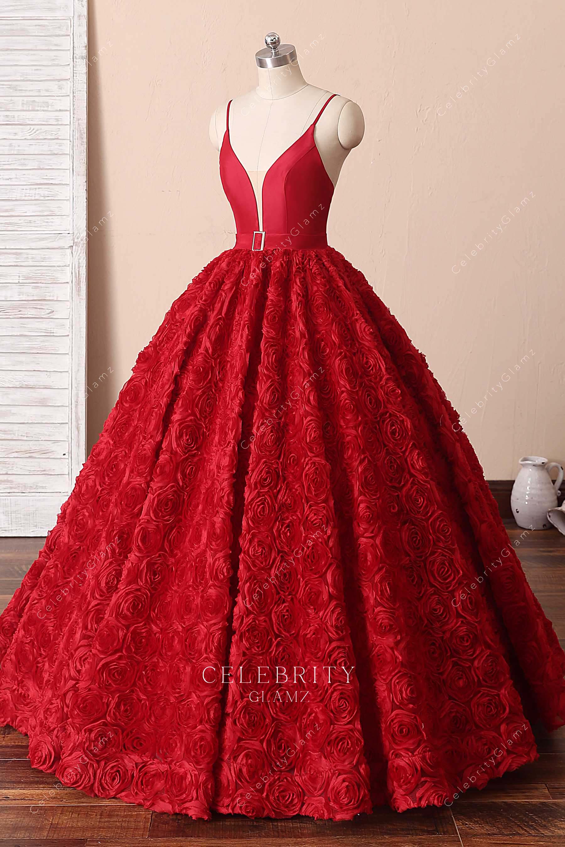 red floor length Quinceanera ballgown