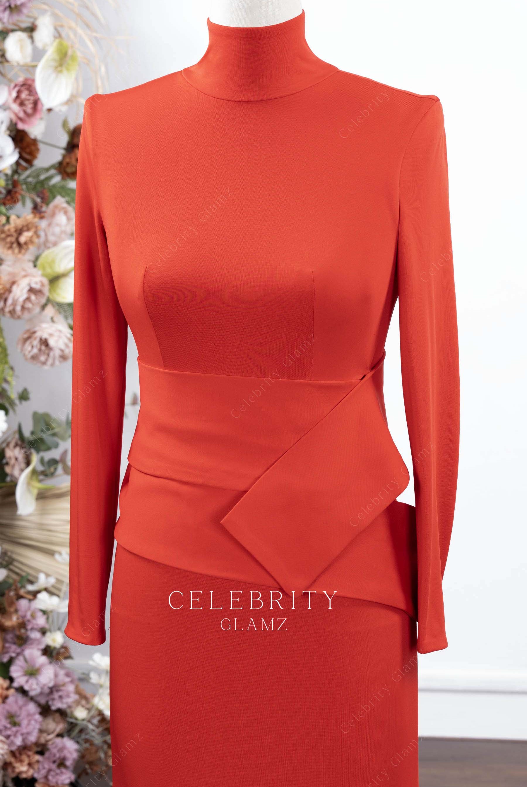 red high neck formal dress