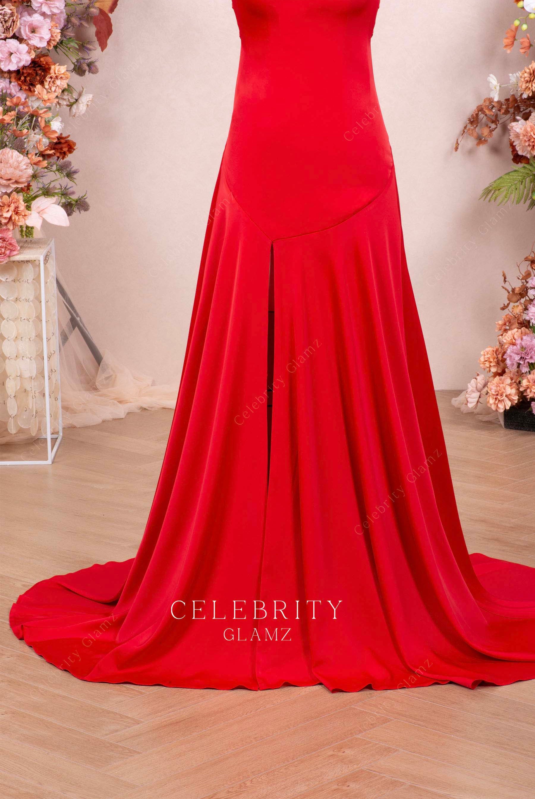 red high slit formal dress