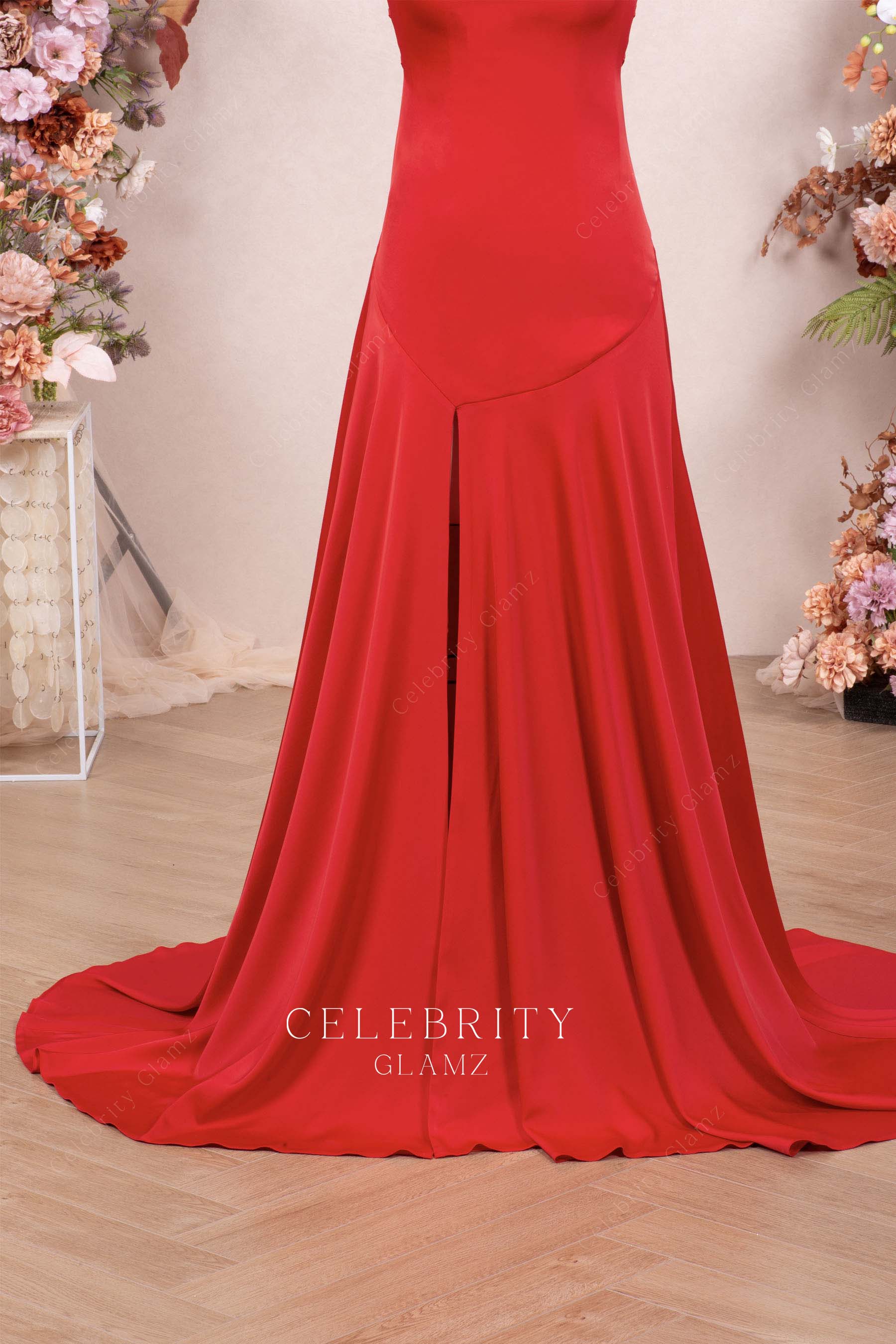 red high slit formal dress