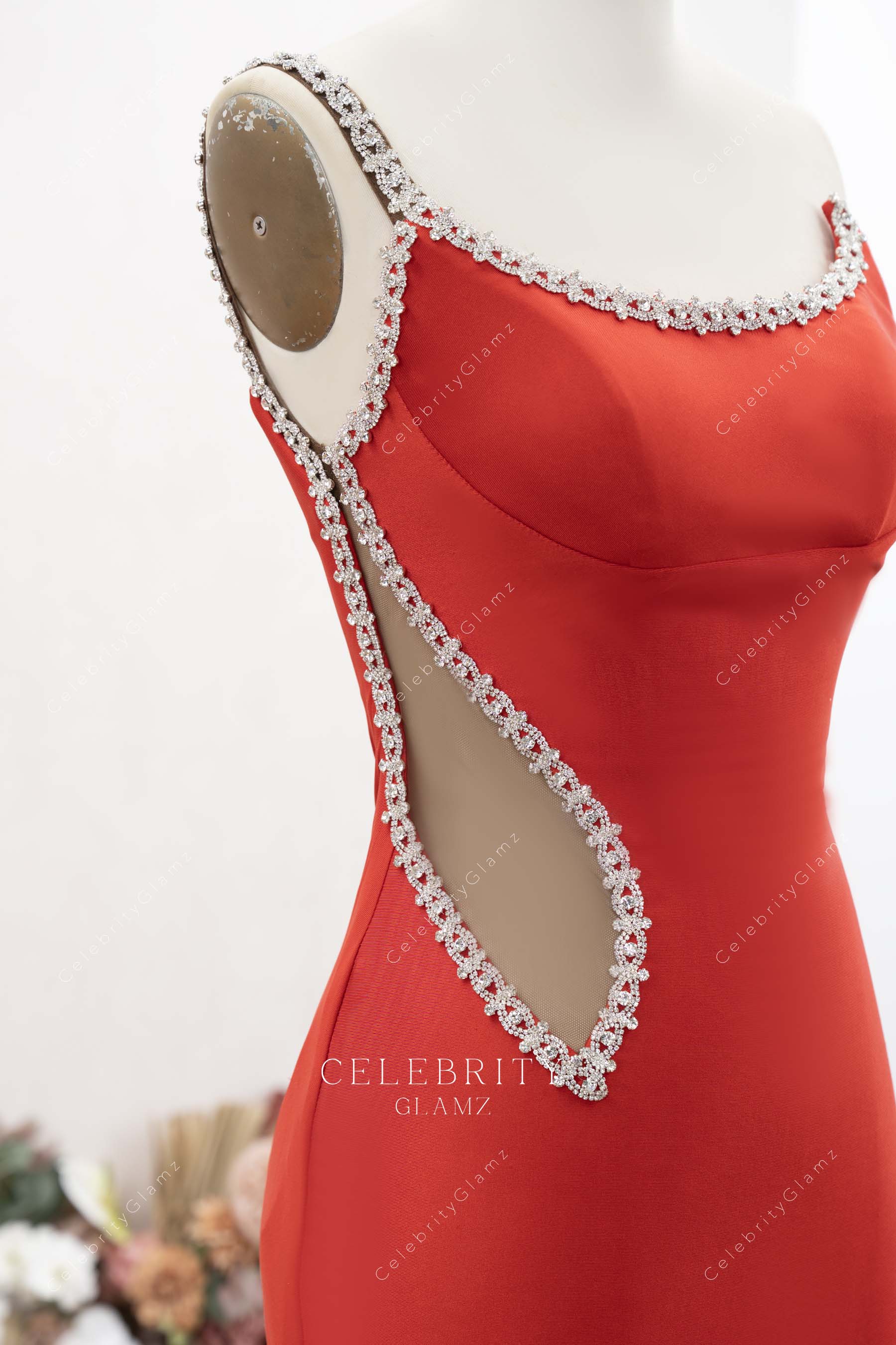 red one straps prom dress