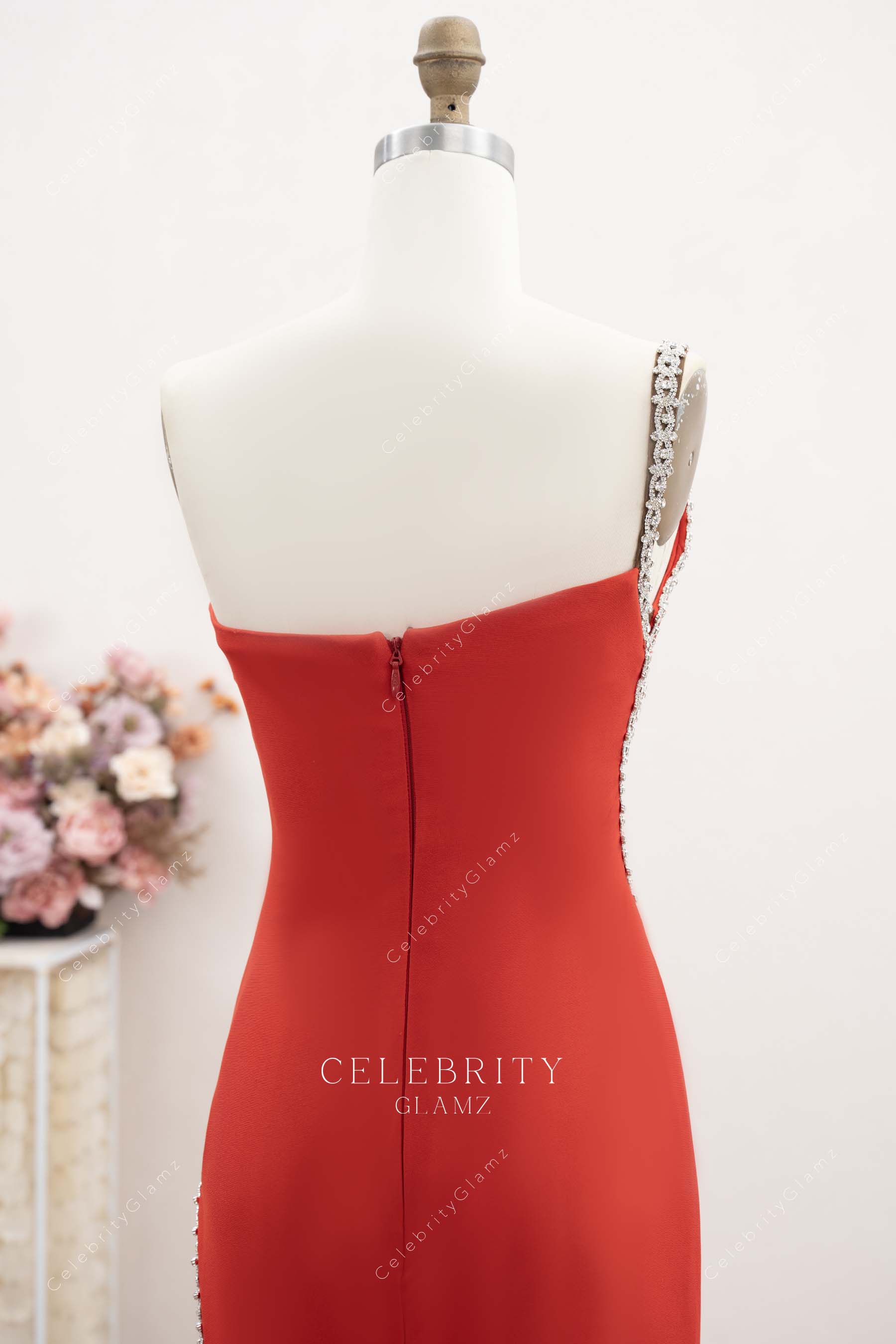 red open back prom dress