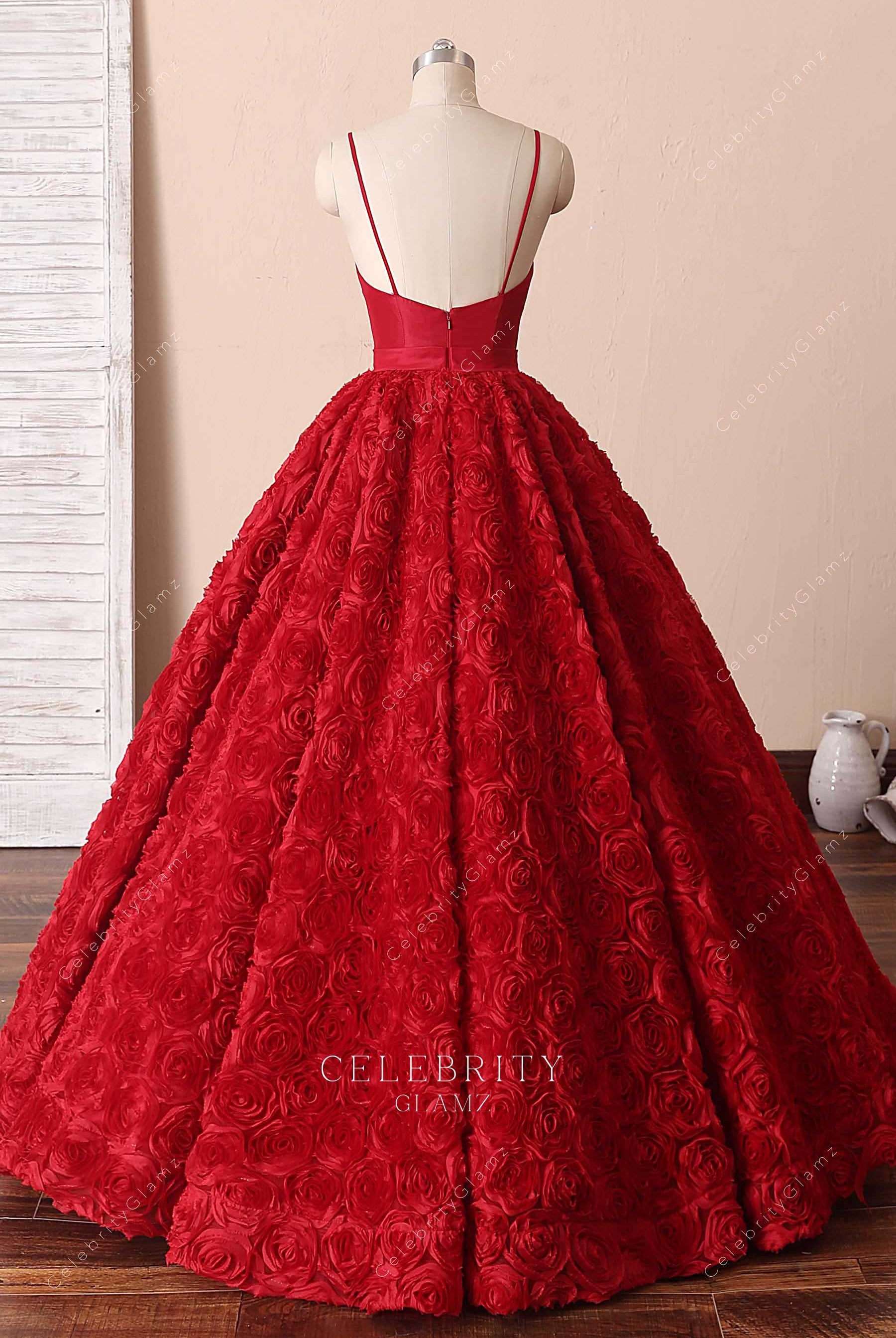 red open back Quinceanera ballgown