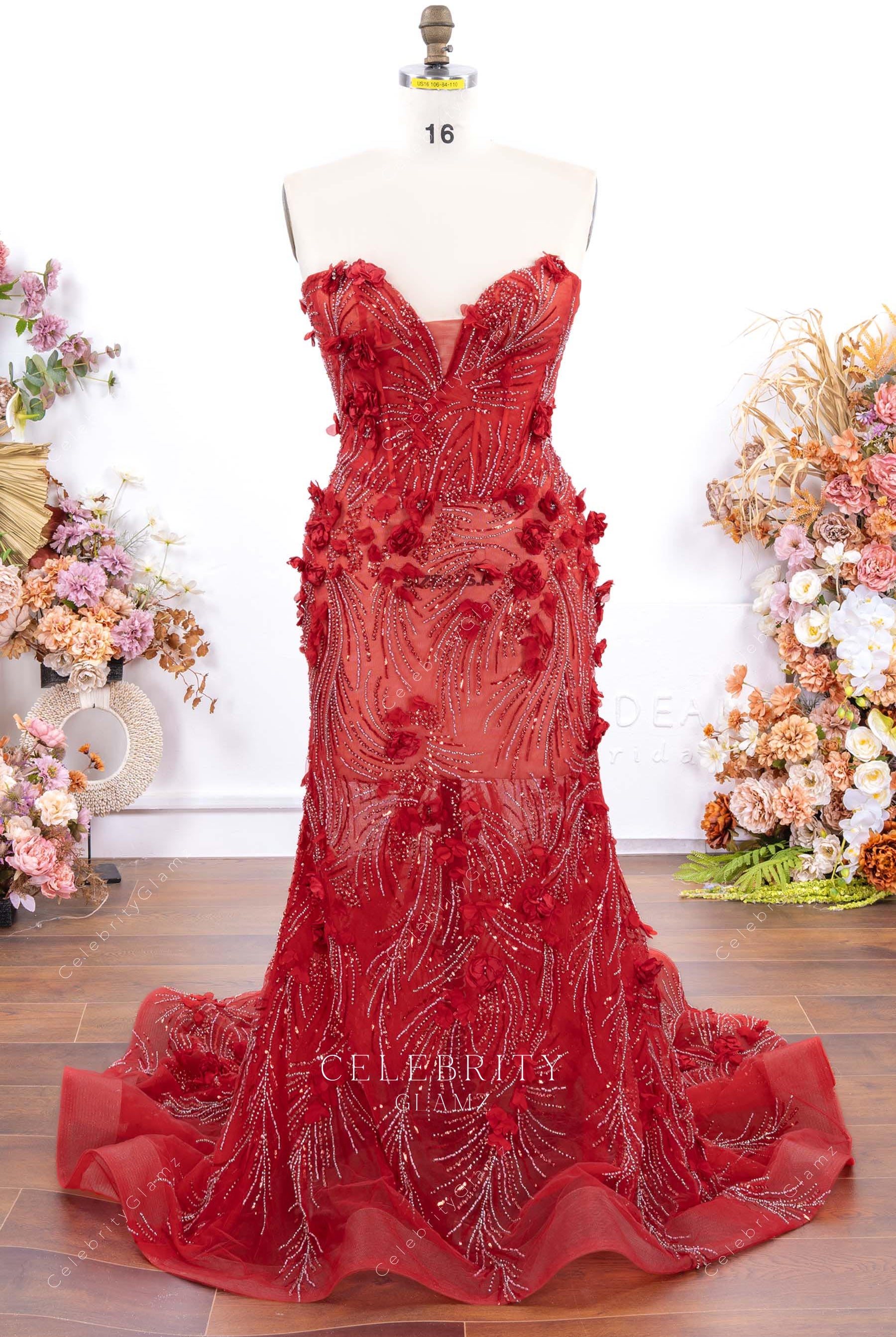 red plus size mermaid prom dress