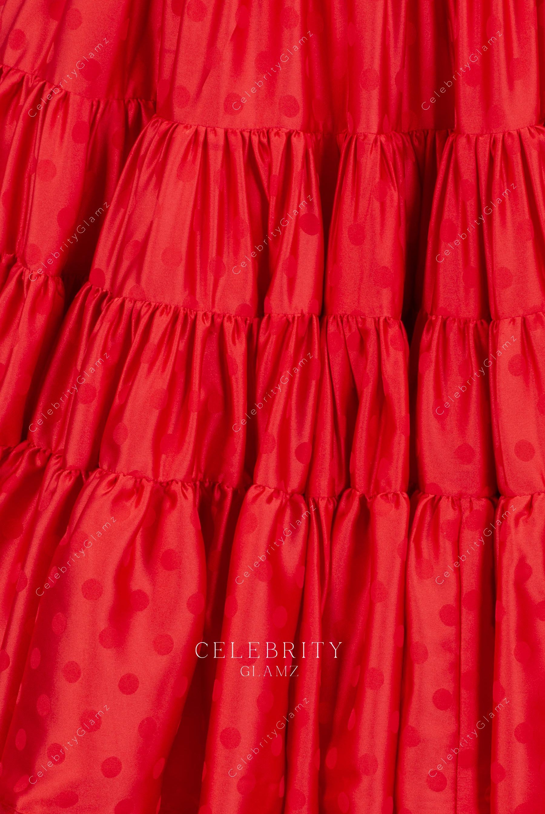 red polka dot tiered formal gown