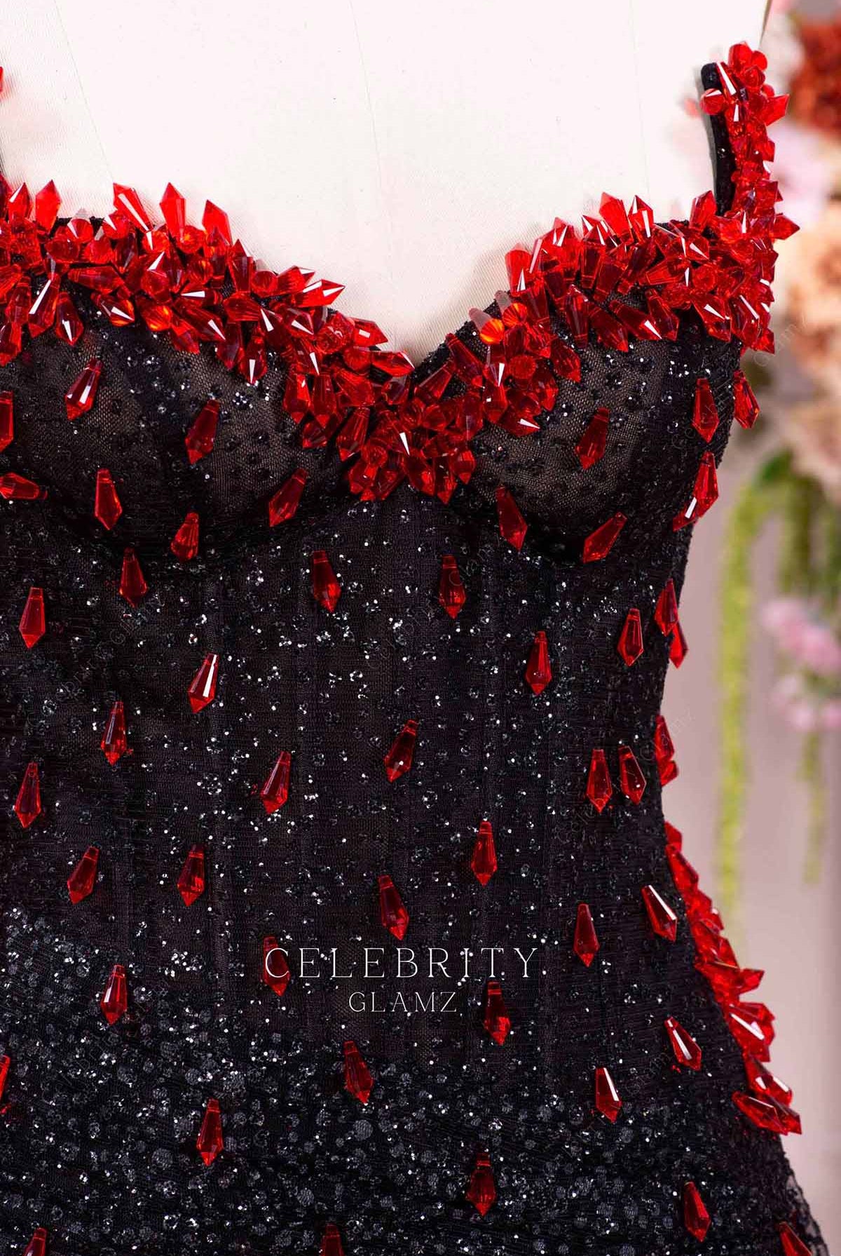 red rhinestones sweetheart prom dress