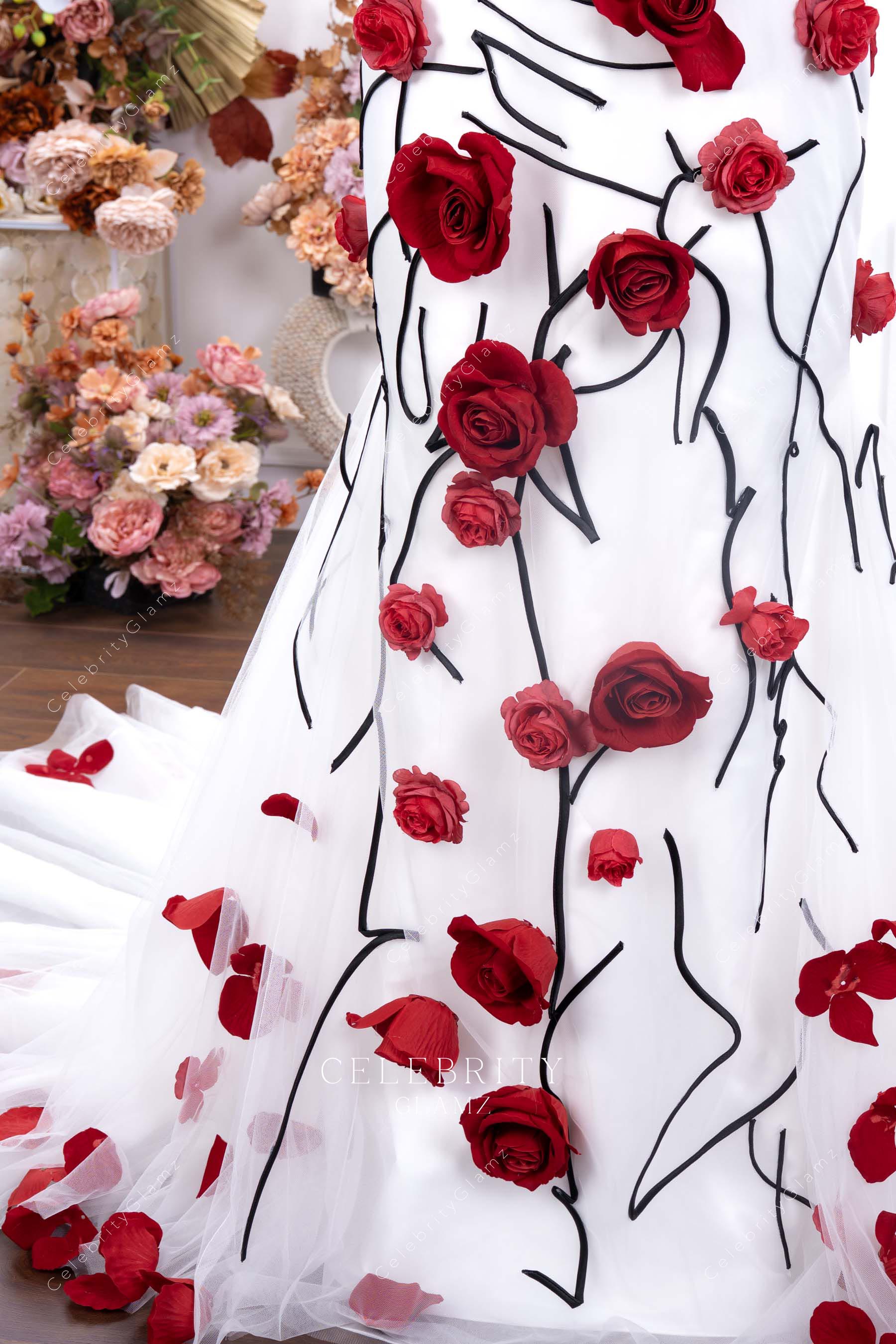 red rose lace wedding dress