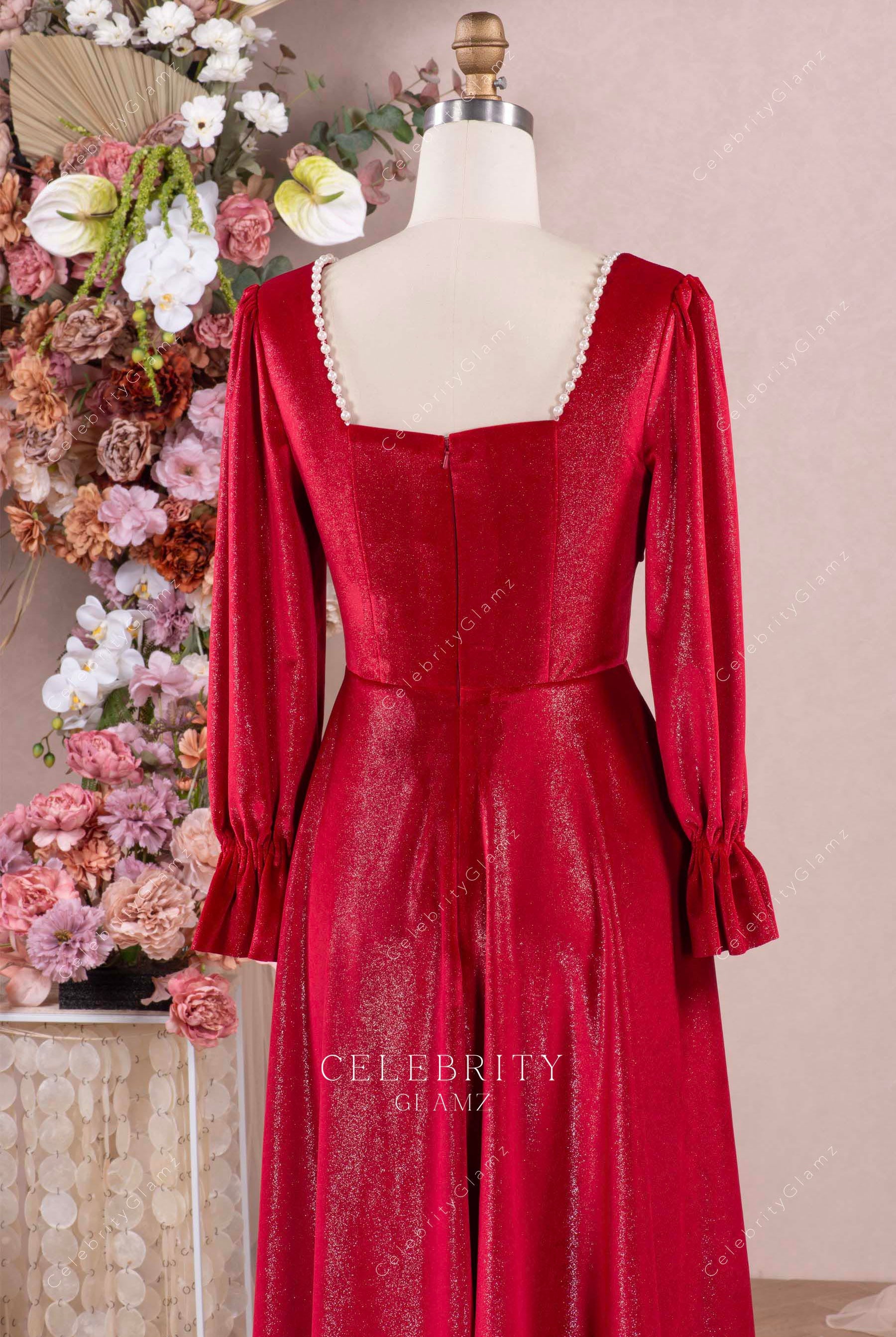 red square back a line prom dress