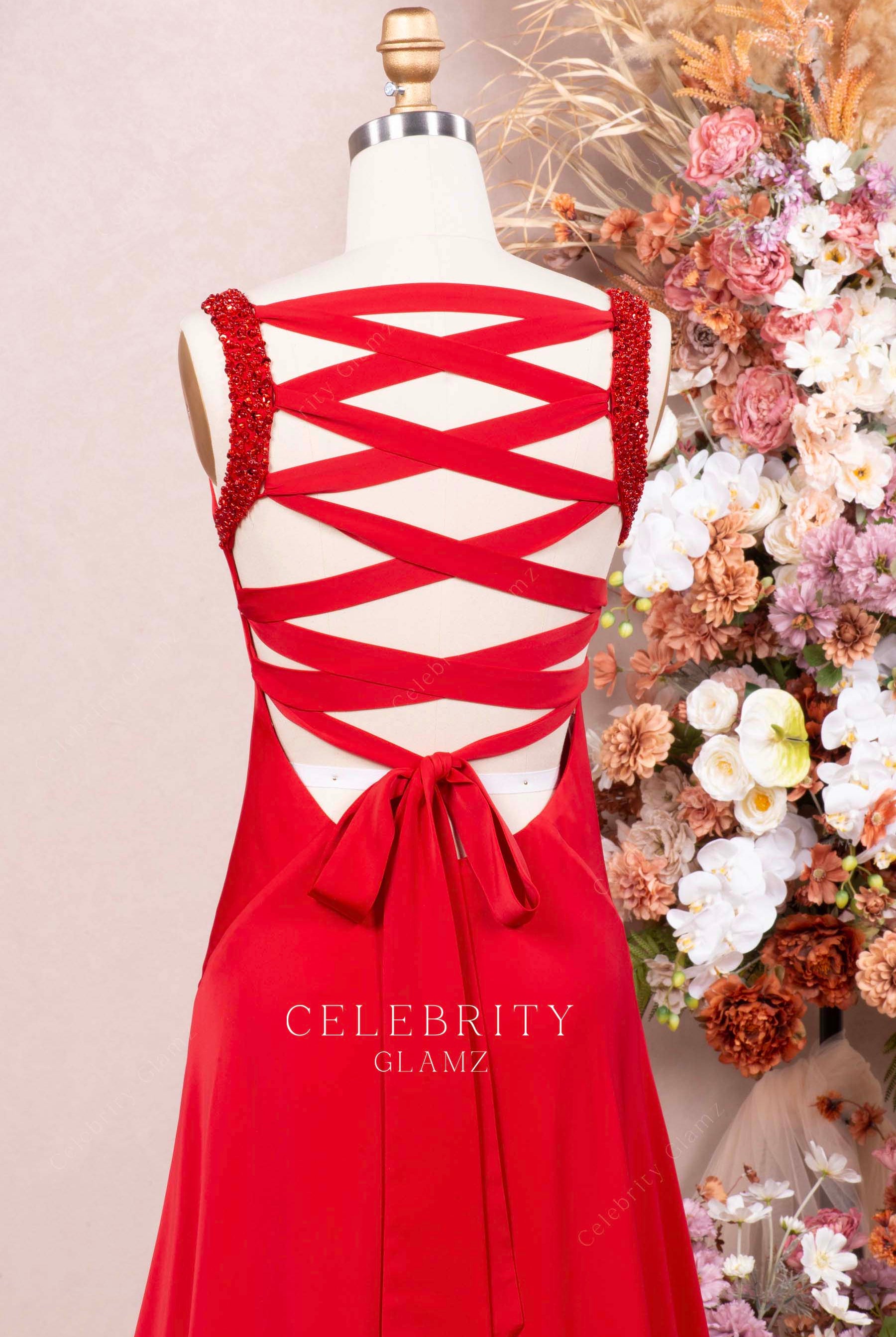 red strappy back formal dress