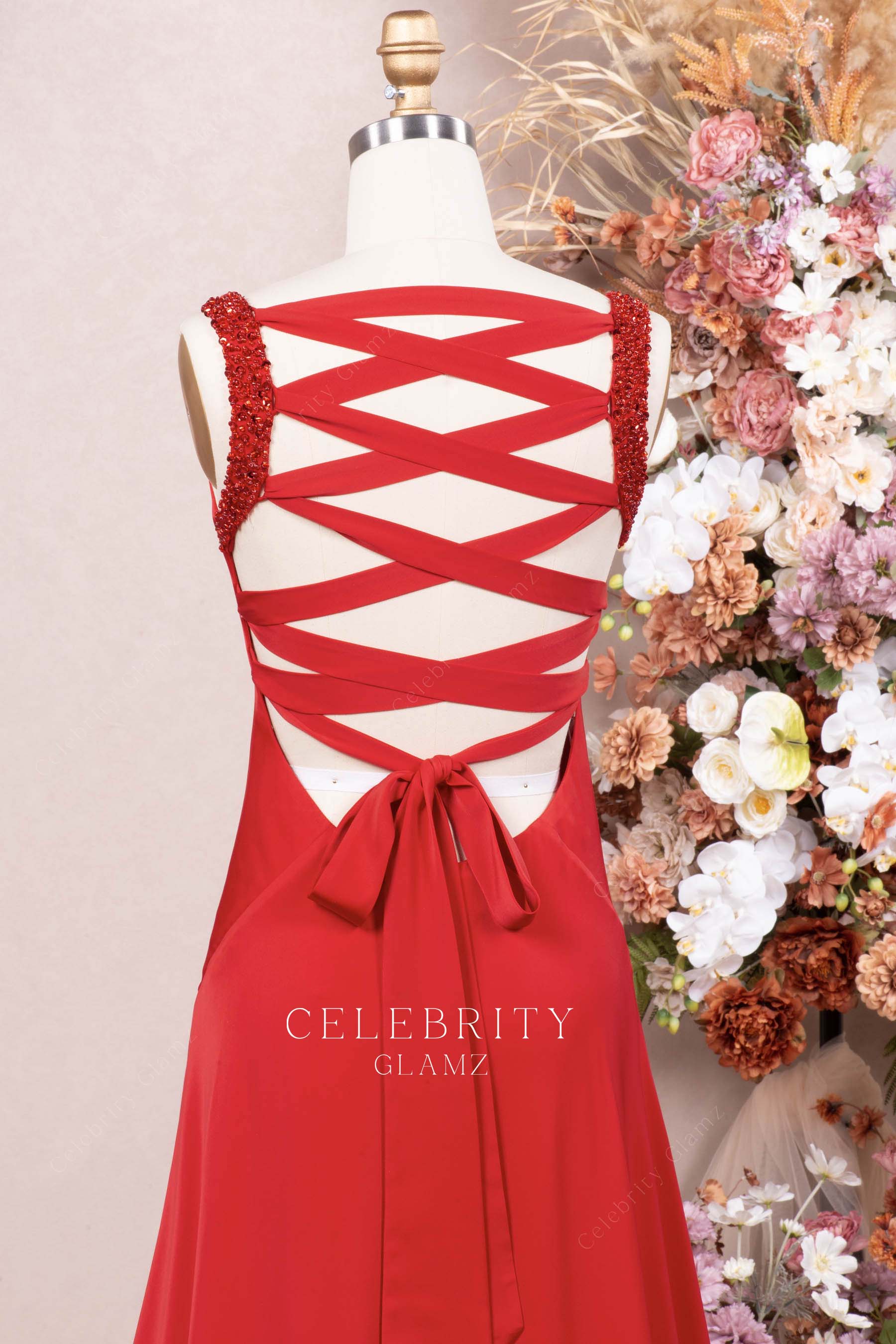 red strappy back formal dress