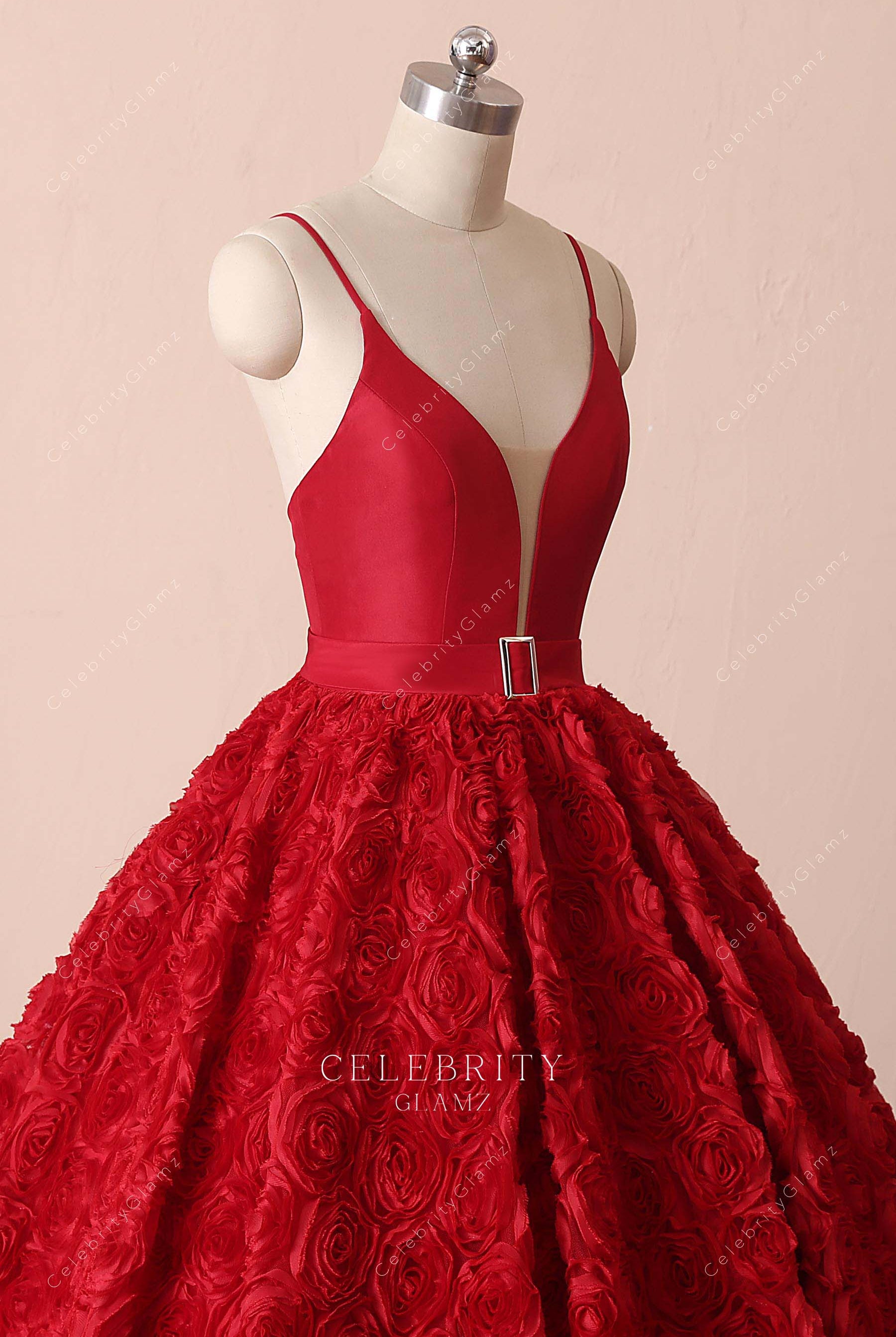 red with belt Quinceanera ballgown