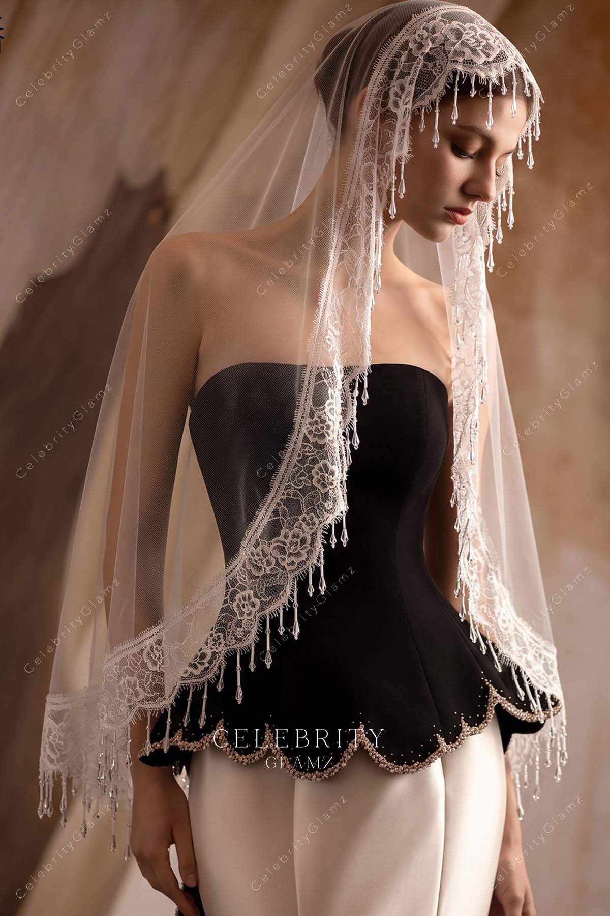 retro lace tassel bridal veil