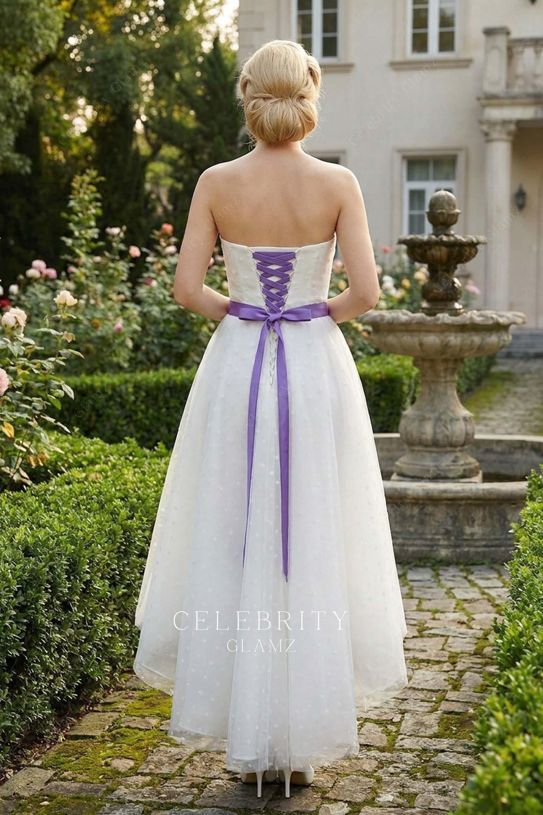 retro white high low bridal dress