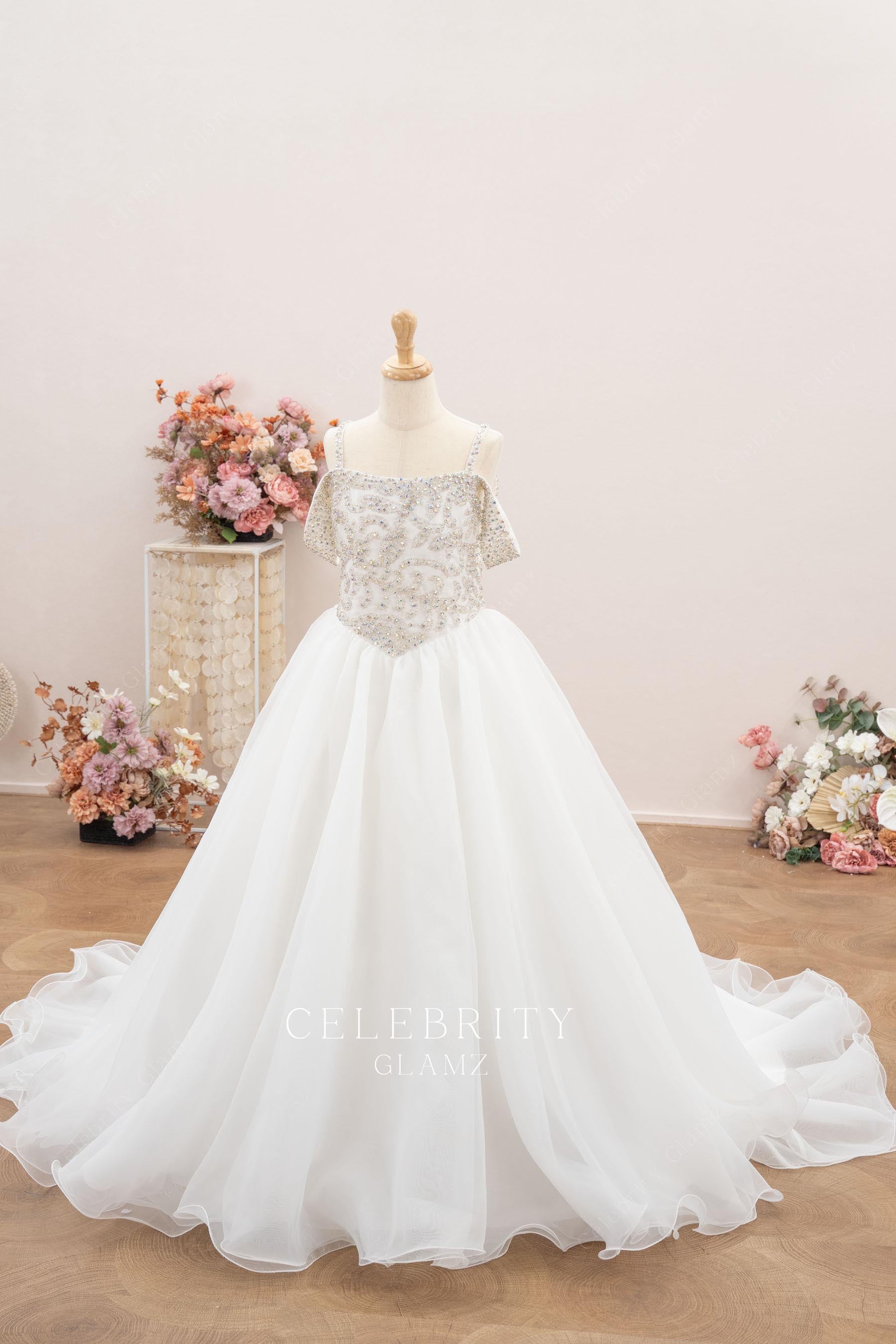 rhinestones Basque waist first communion dress