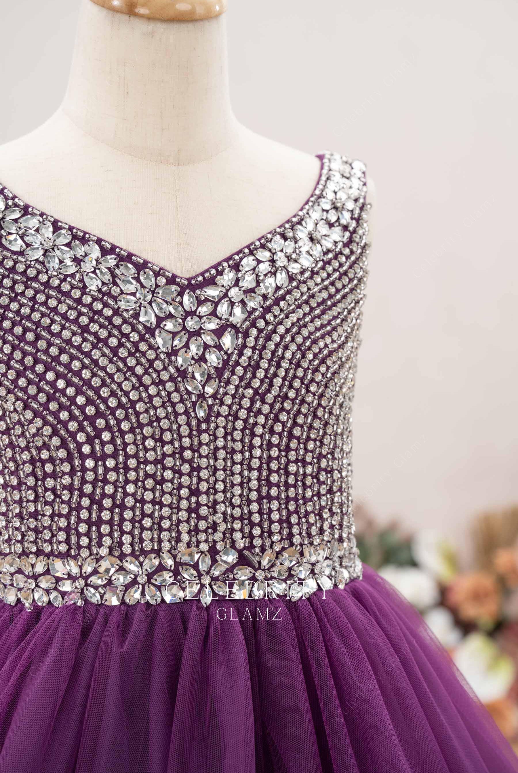 rhinestones bodice grape kids pageant dress