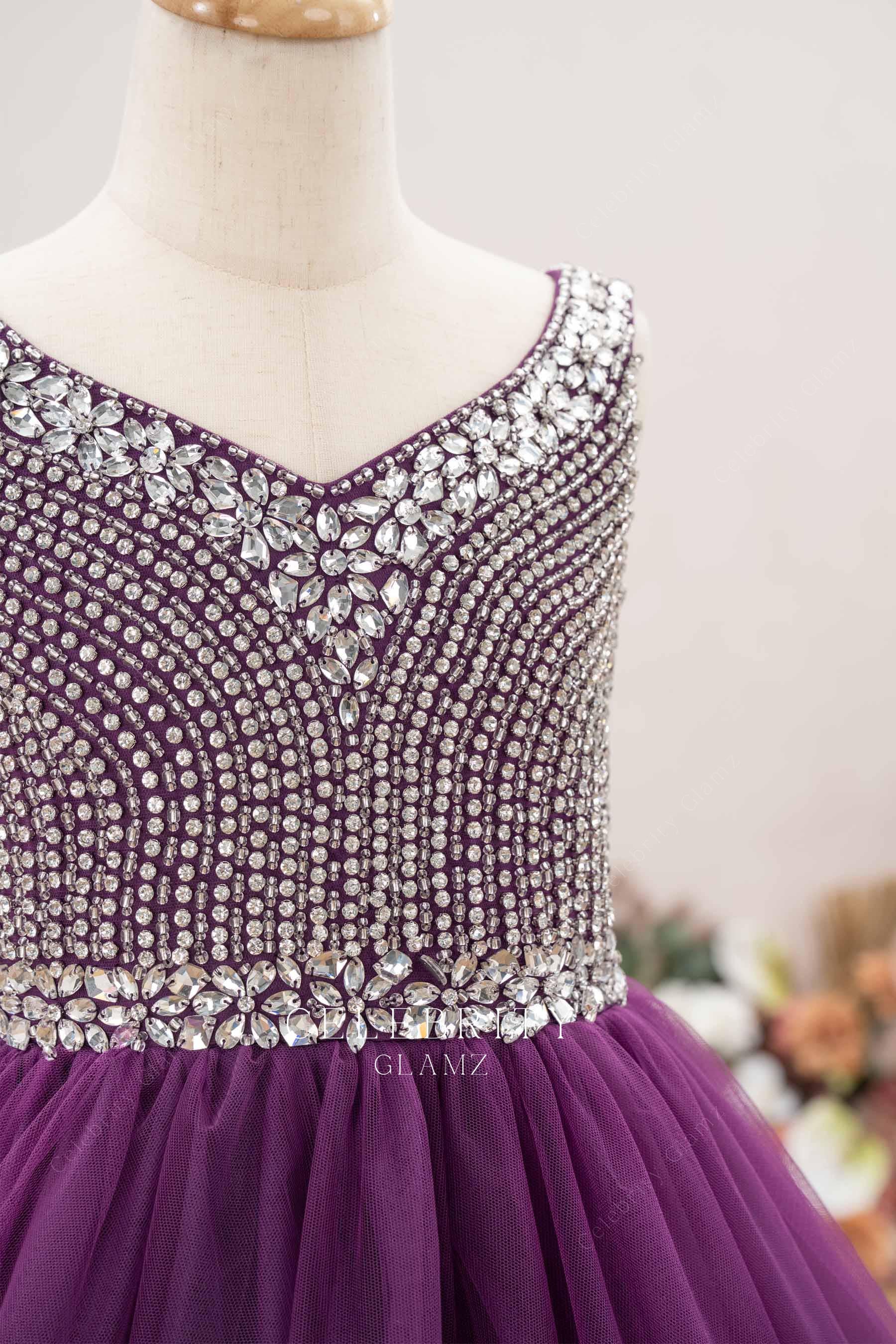 rhinestones bodice grape kids pageant dress