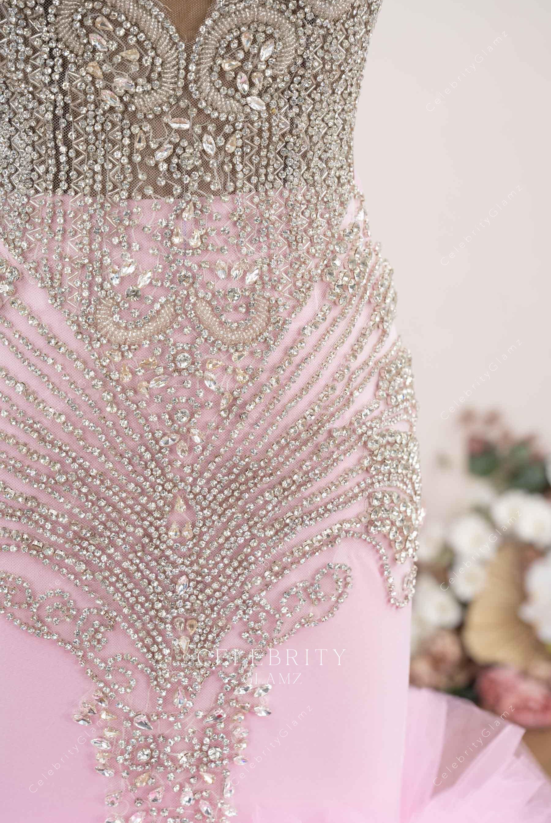 rhinestones candy pink prom dress