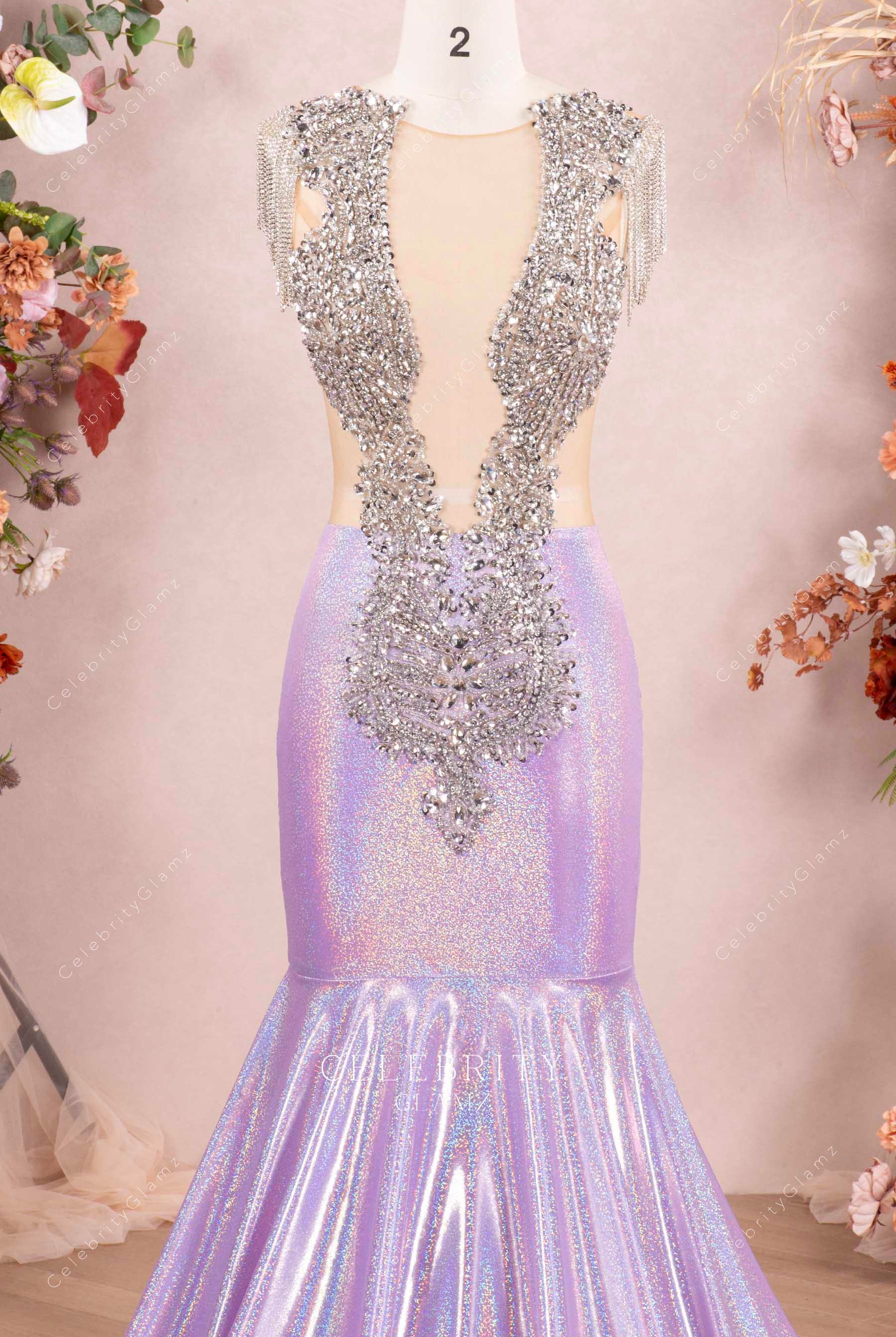 rhinestones illusion neck prom dress
