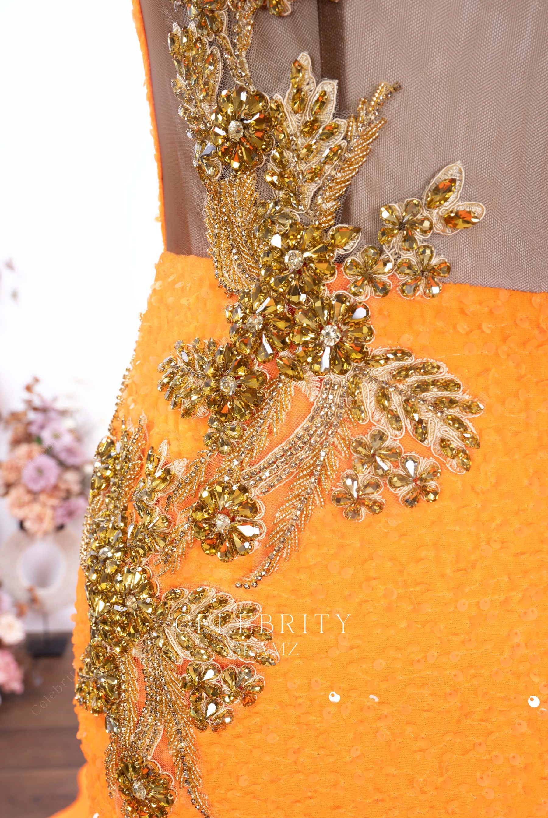 rhinestones lace appliques prom dress