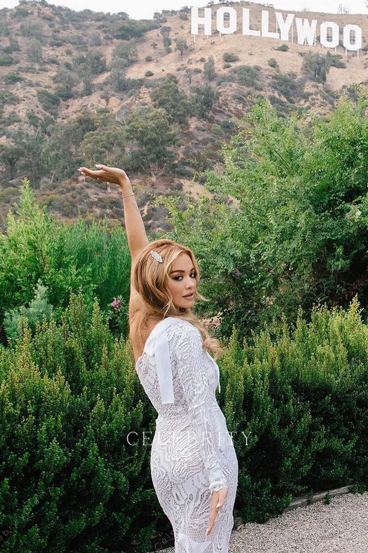 Rita Ora delicate lace wedding dress