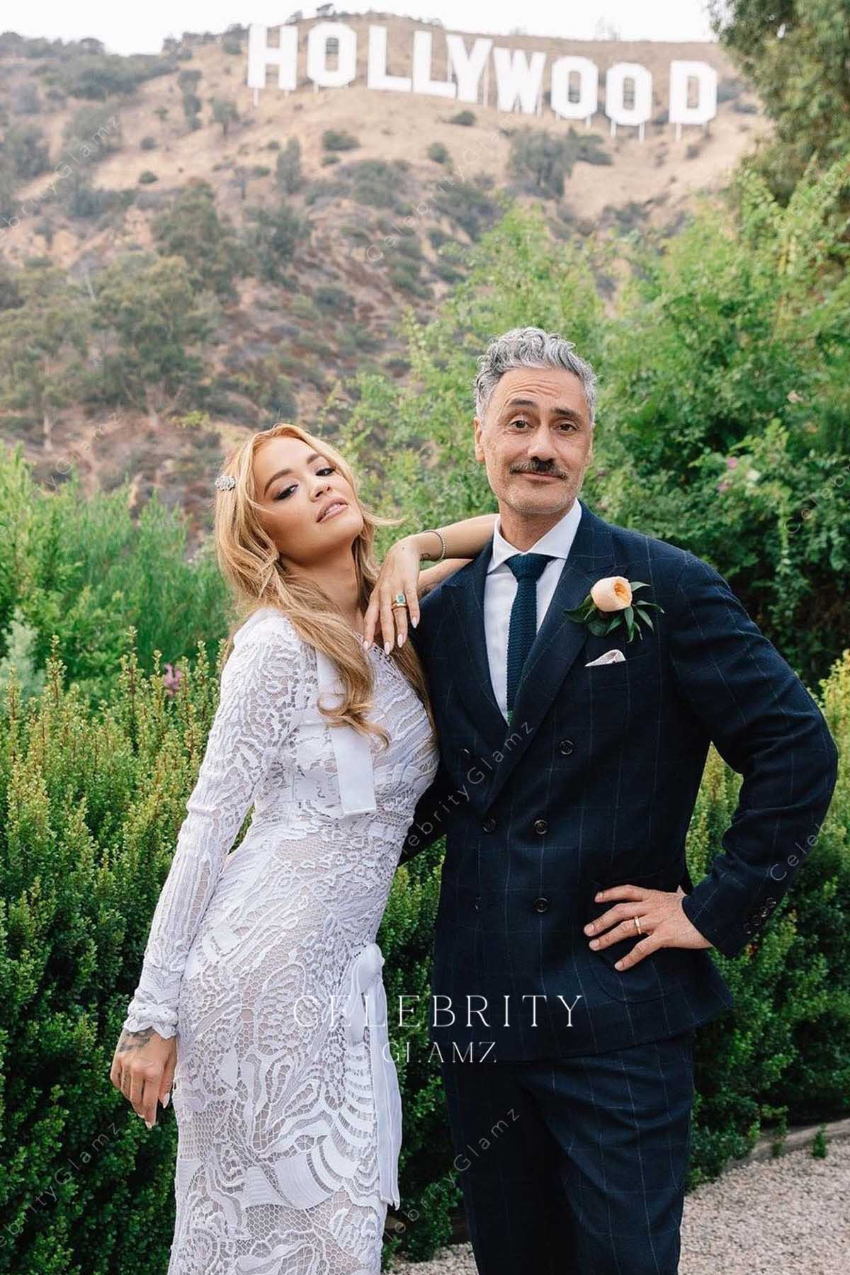 Rita Ora white lace wedding dress