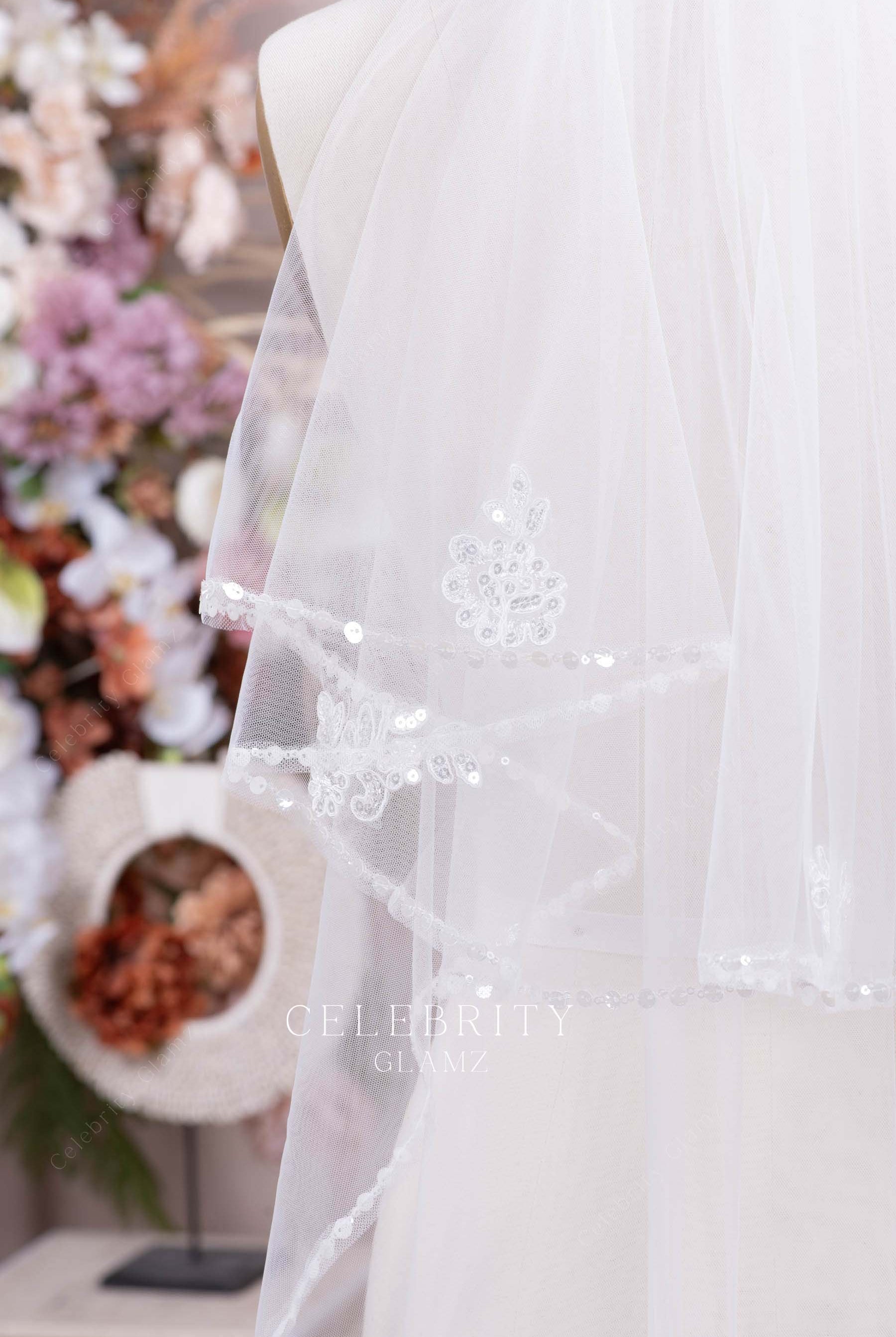 romantic sequin edge bridal veil