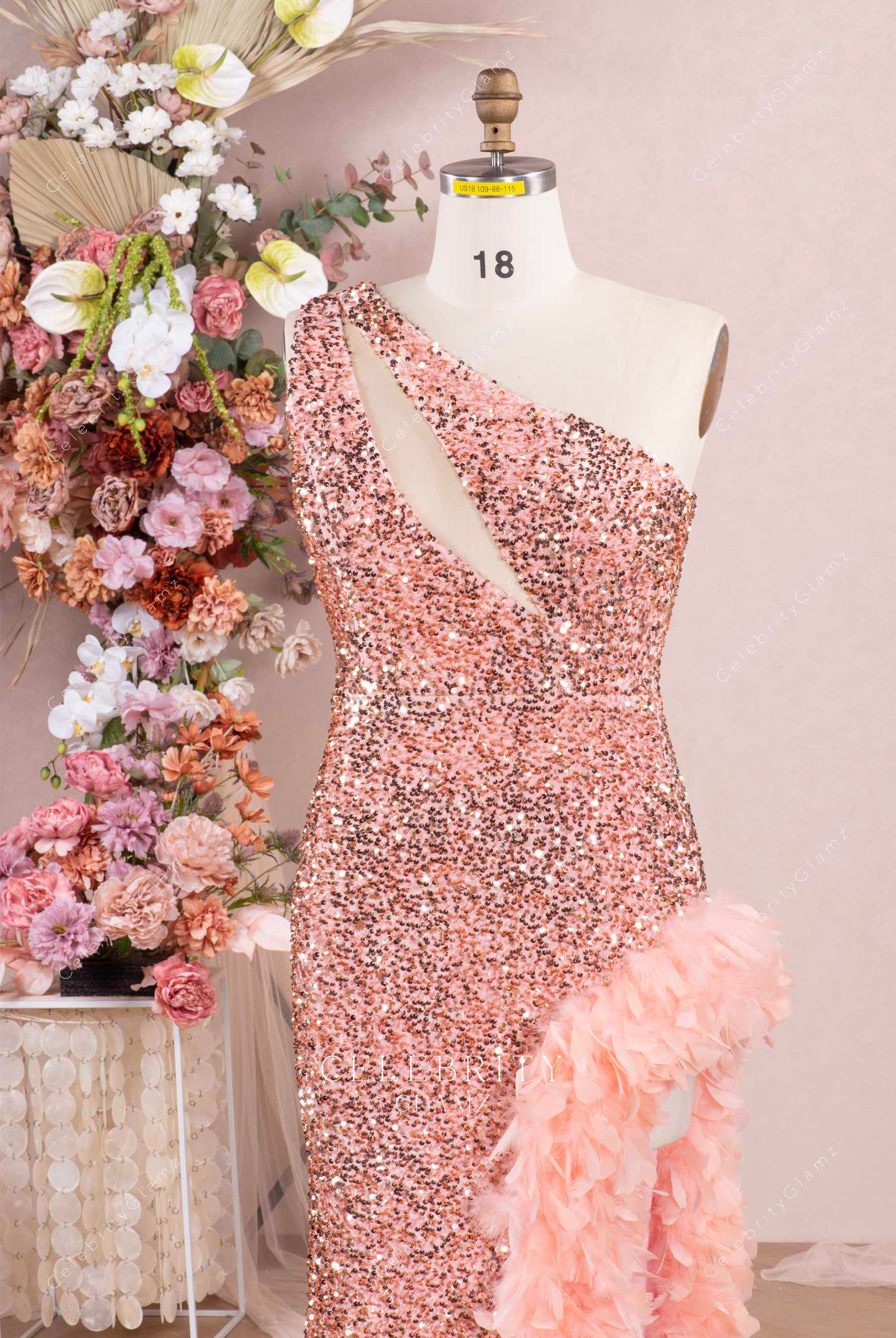 rose gold cutout prom dress