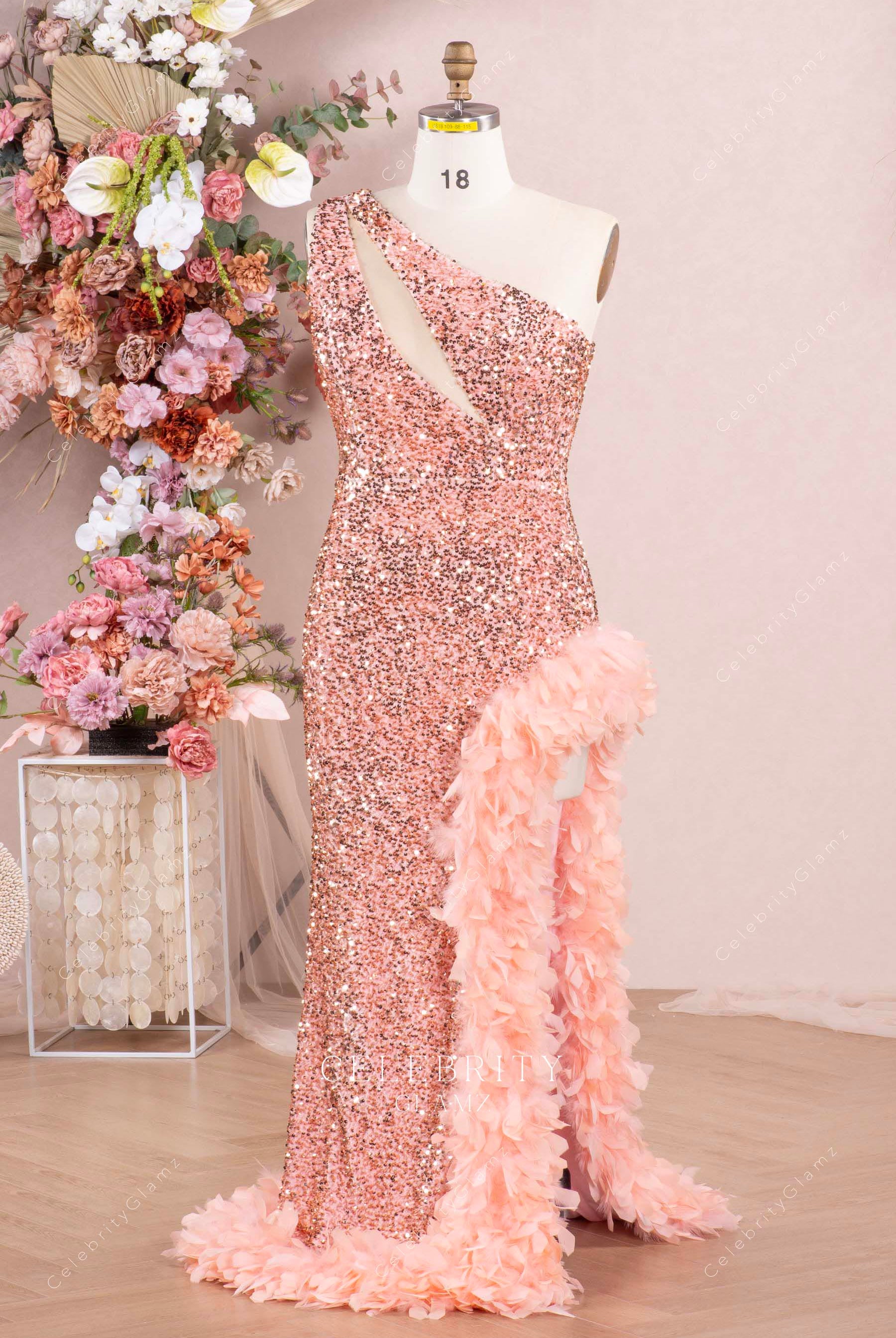 rose gold glitter prom dress