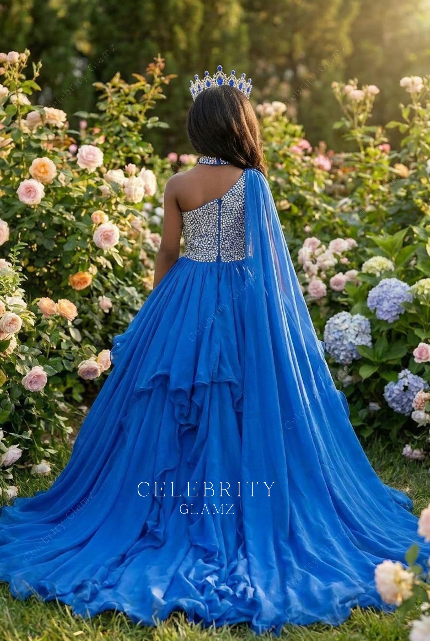 royal blue a line little girl pageant dress