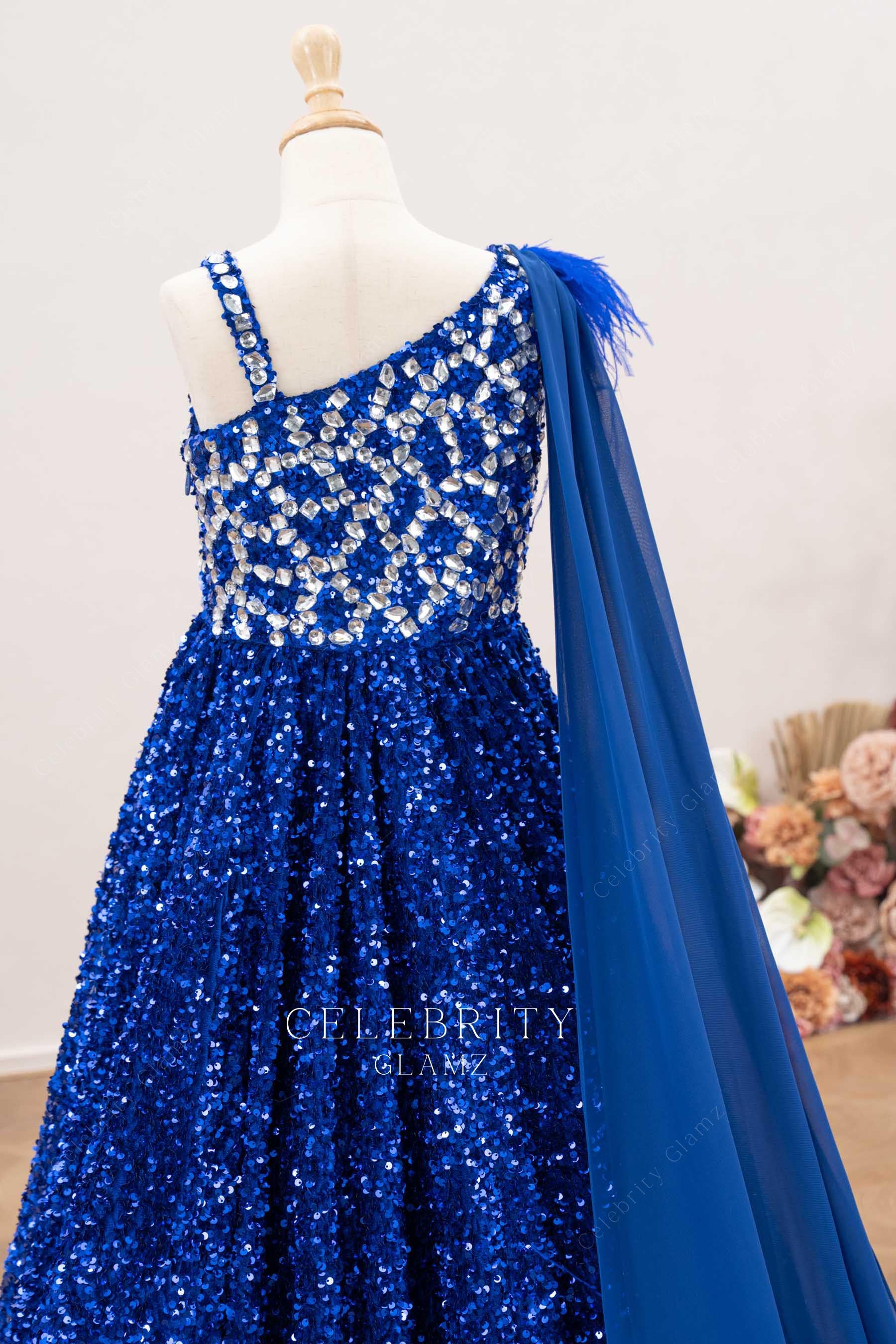 royal blue asymmetrical a line pageant dress