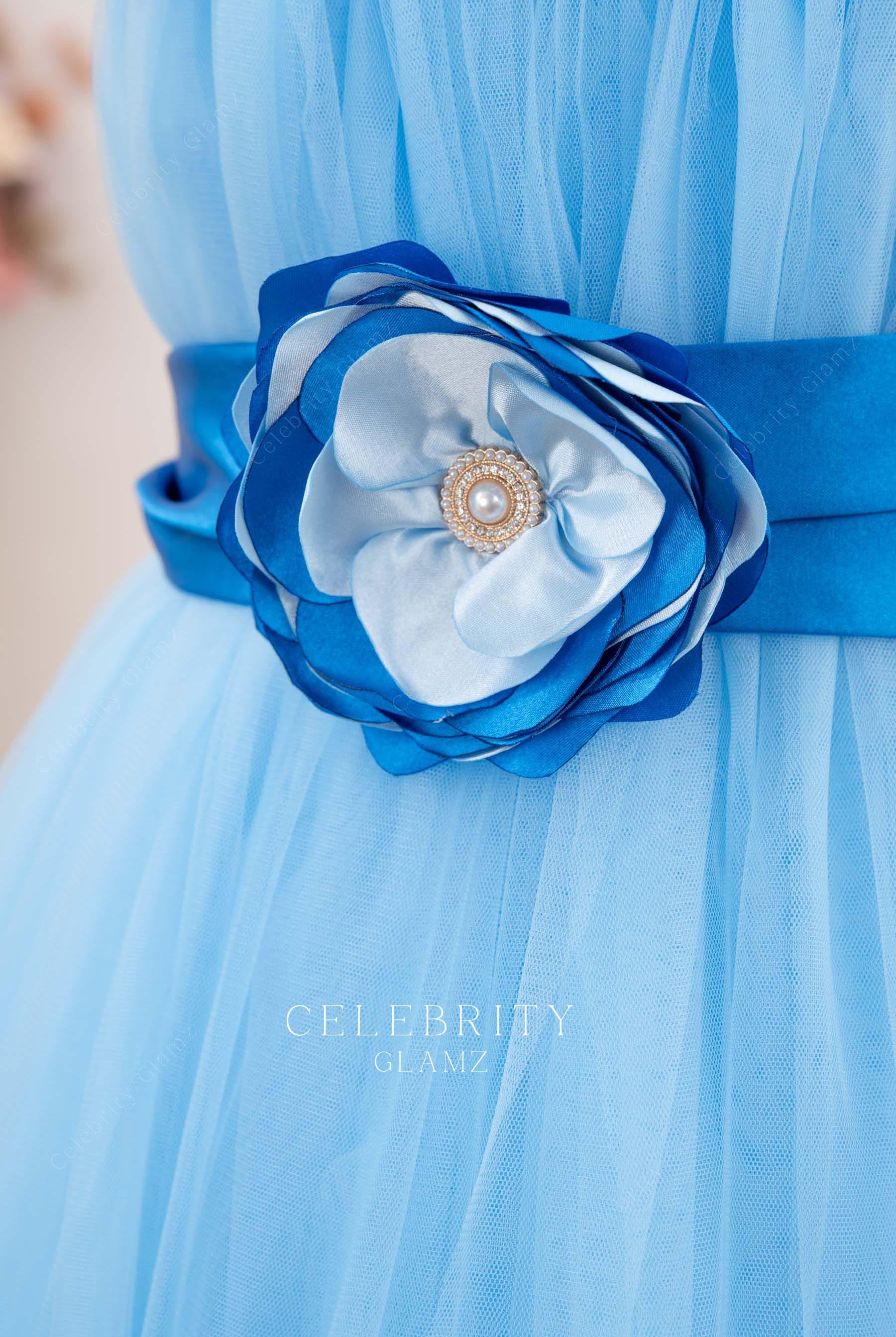 royal blue hand made flower flower girl dress