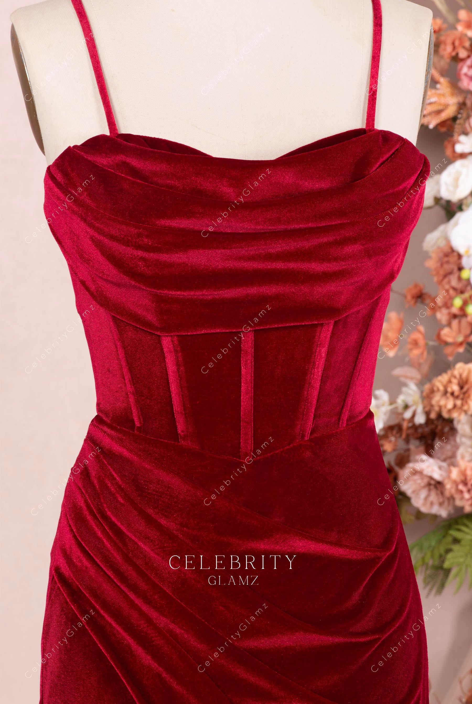 ruby velvet sweetheart neck formal dress