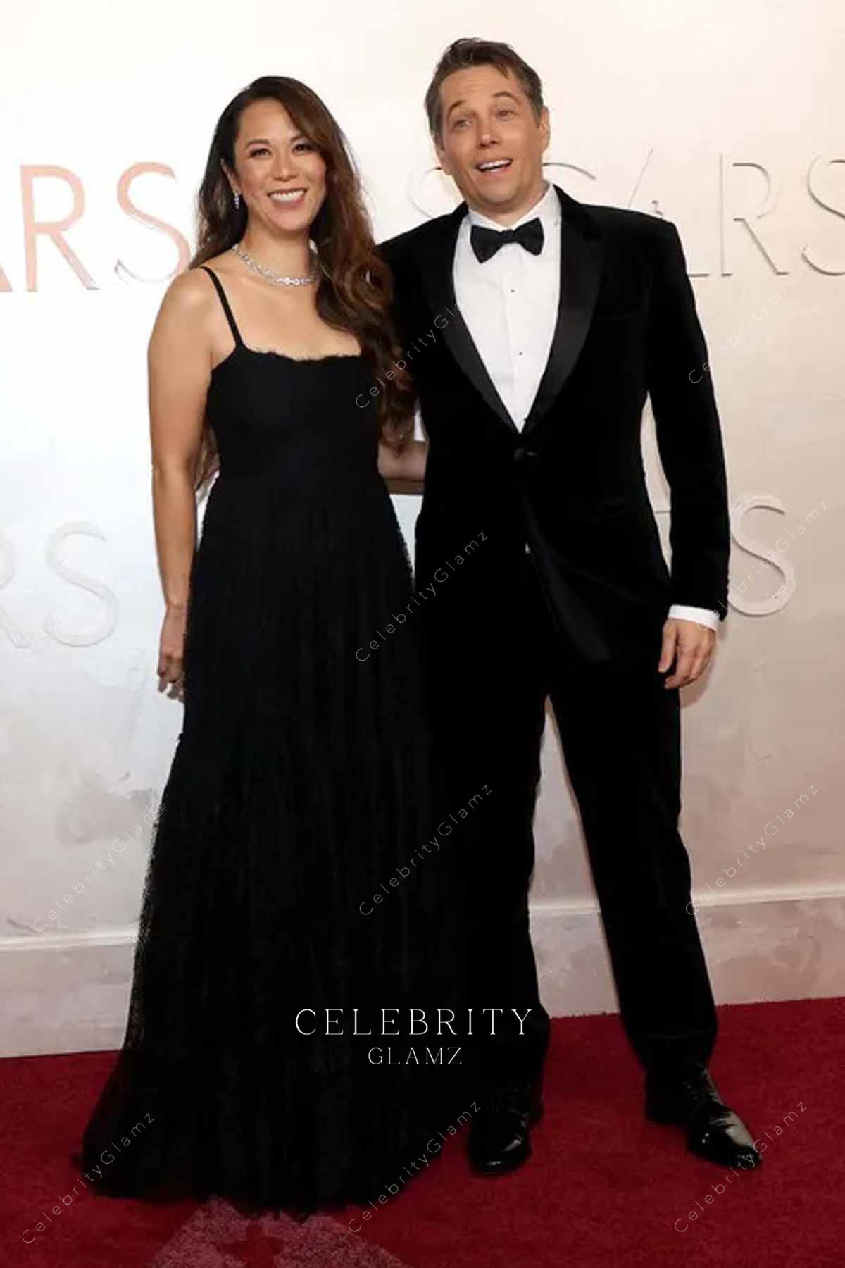 Samantha Quan black 2025 Oscars red carpet thin straps dress