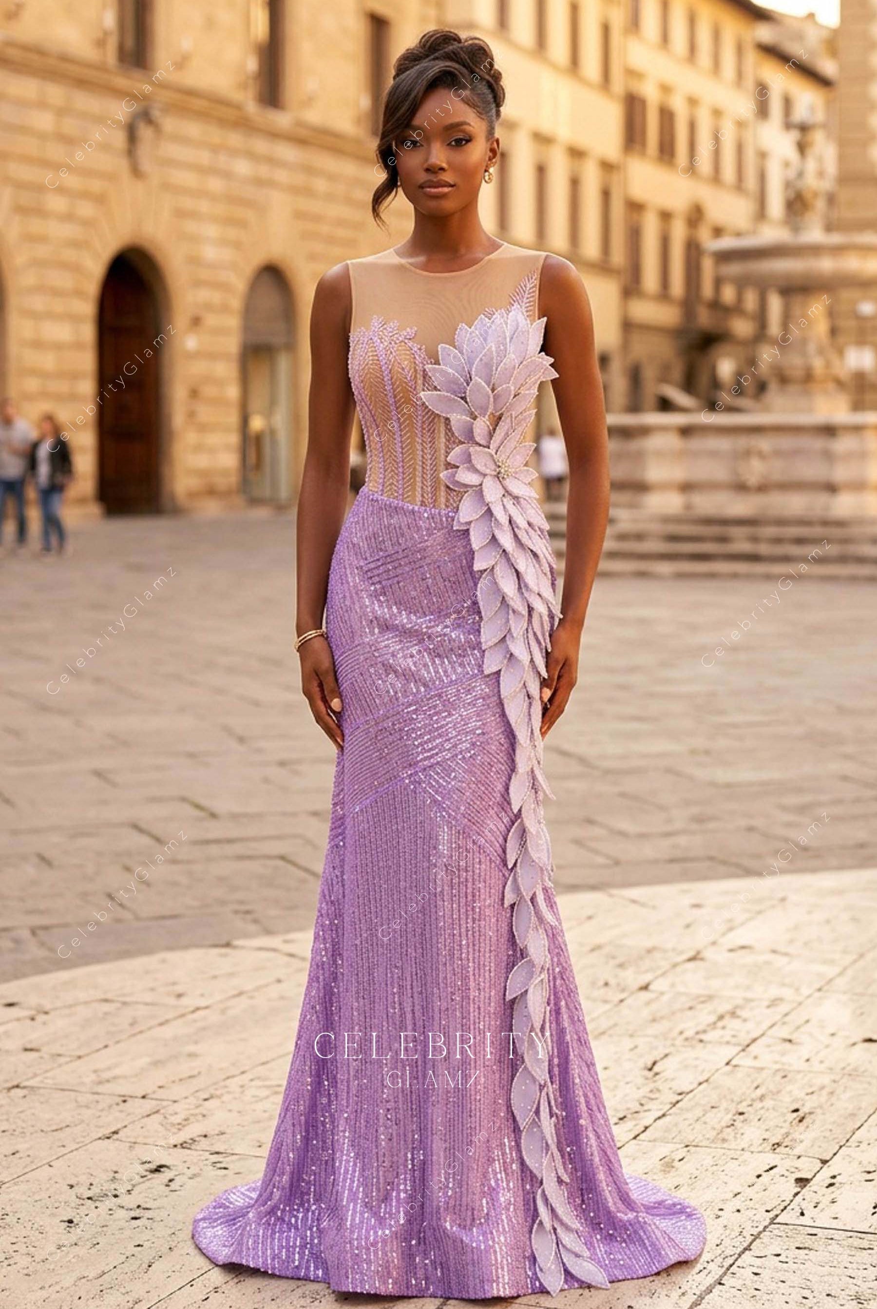 sparkly lilac sequined mermaid prom dress