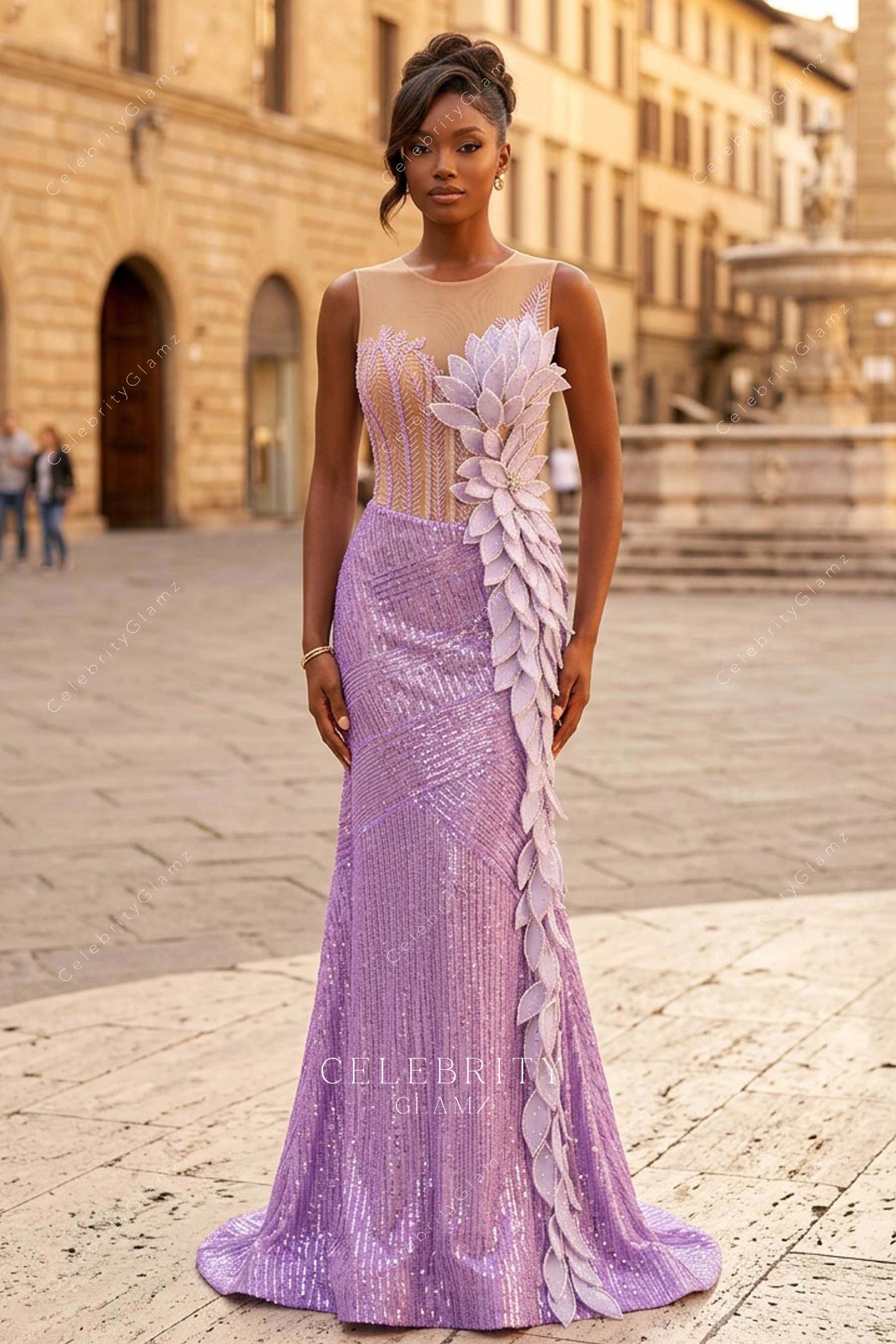 sparkly lilac sequined mermaid prom dress