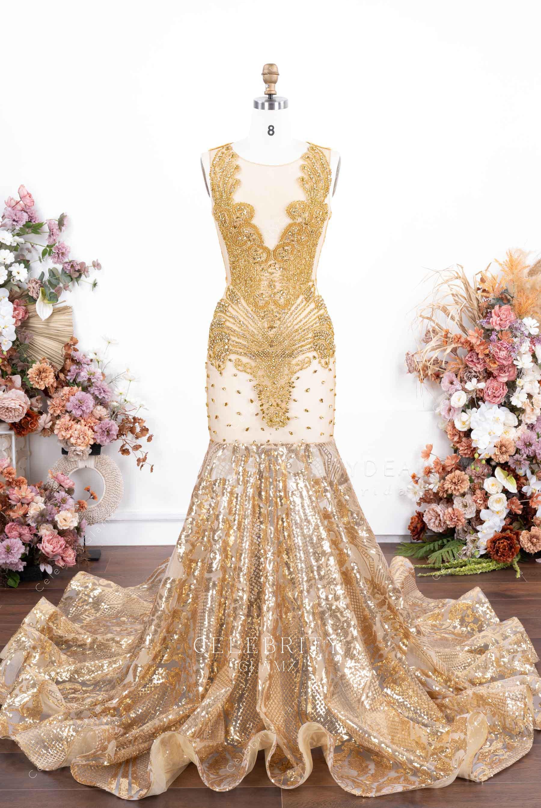 sparkly crystals mermaid prom dress