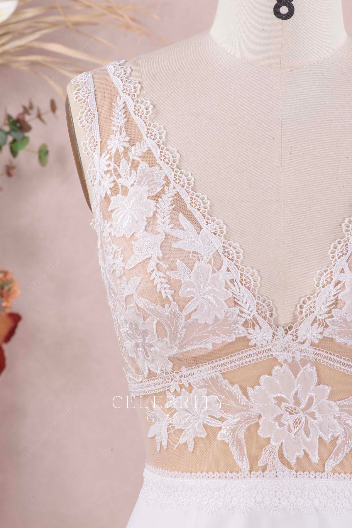 scallop lace neck wedding dress