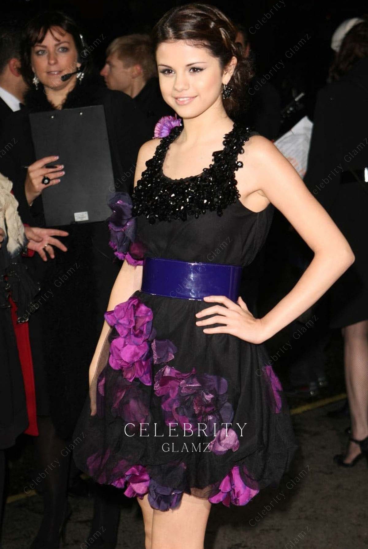Selena Gomez 3d floral lace prom dress British academy children's awards 2008