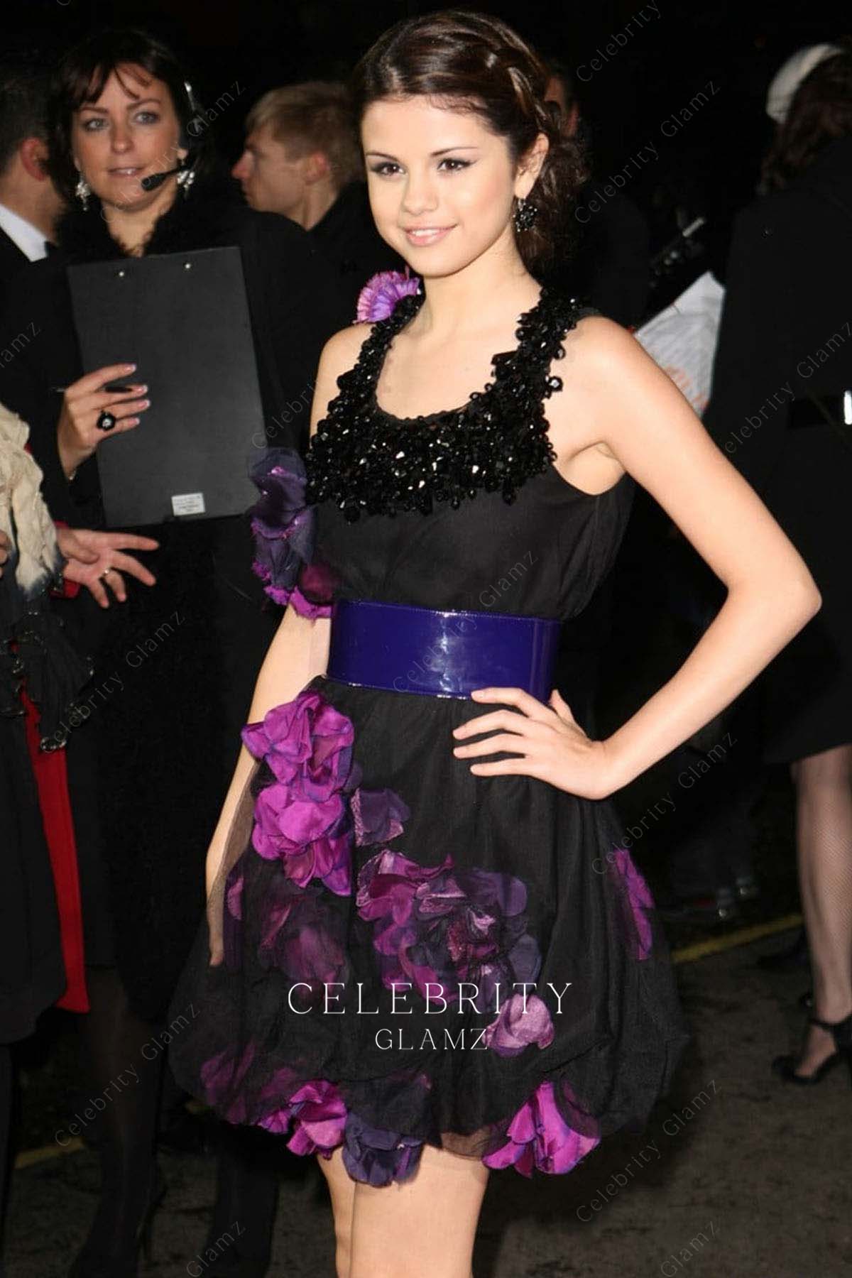 Selena Gomez 3d floral lace prom dress British academy children's awards 2008