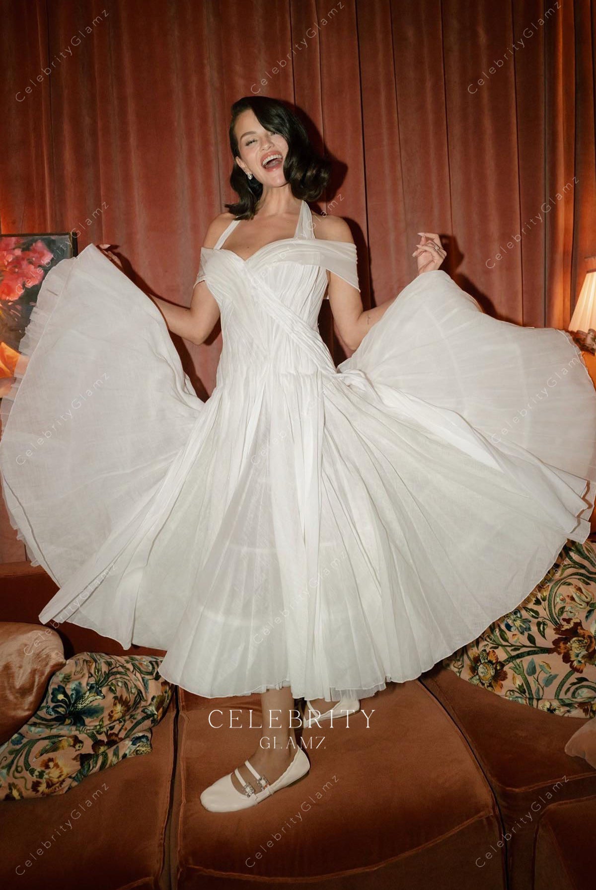 Selena Gomez a line 2025 wedding reception dress