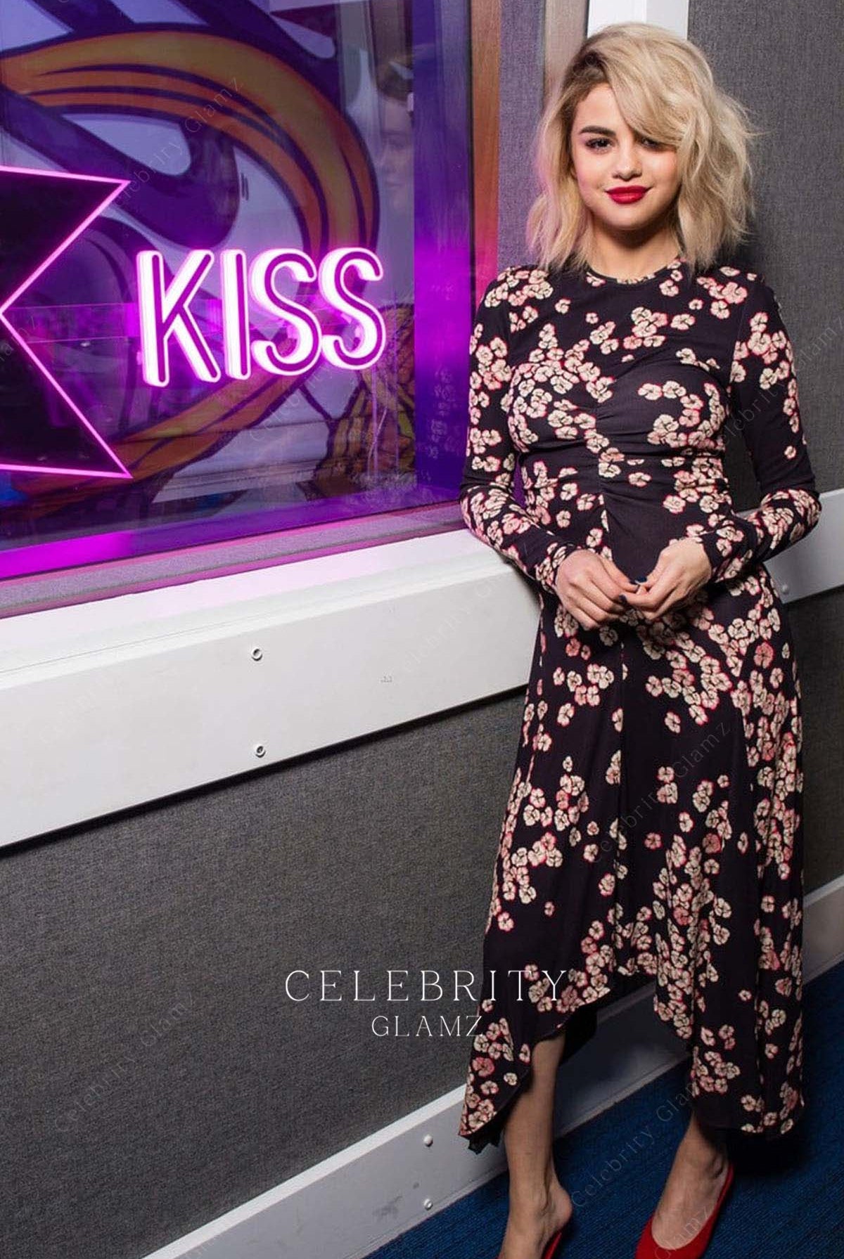 Selena Gomez asymmetrical hem dress 2017 kiss FM studios