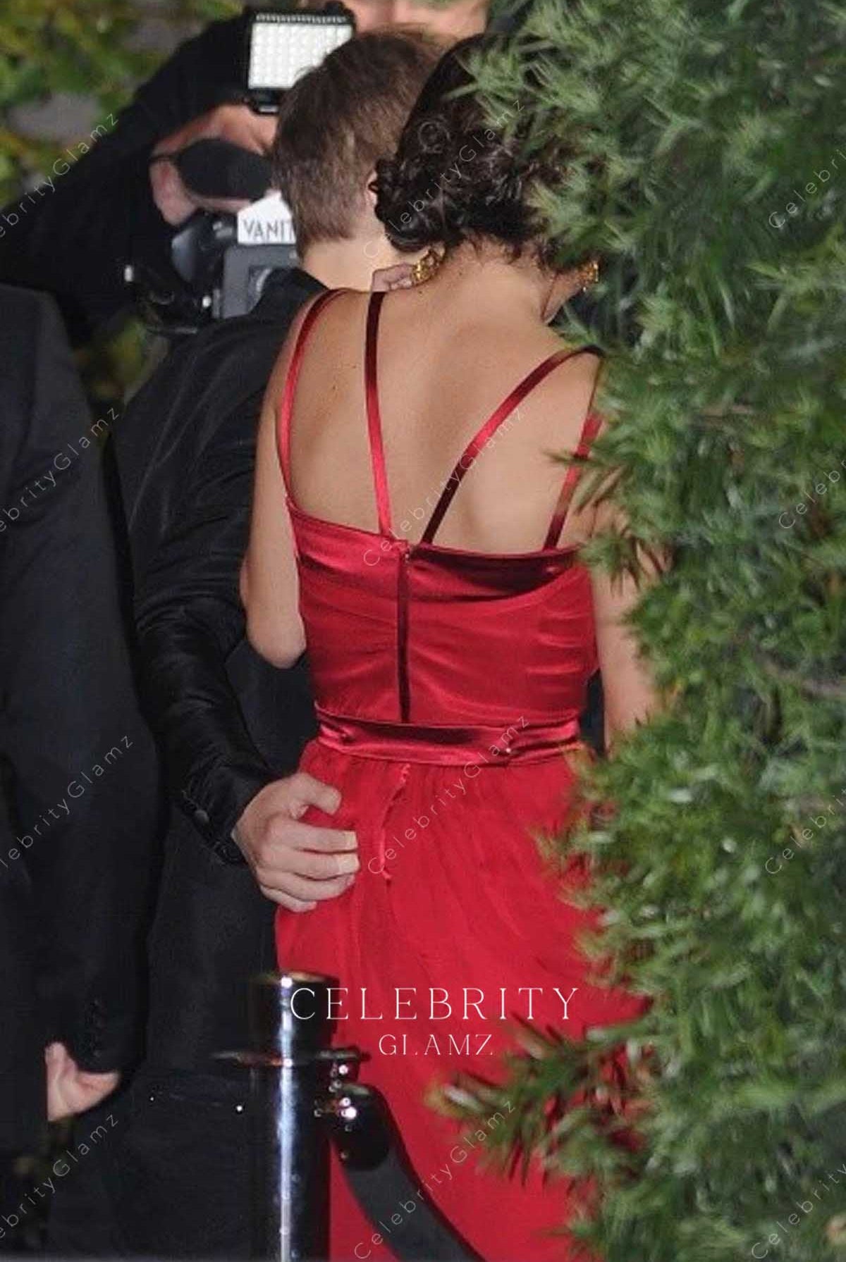 Selena Gomez crisscross back dress Oscars party