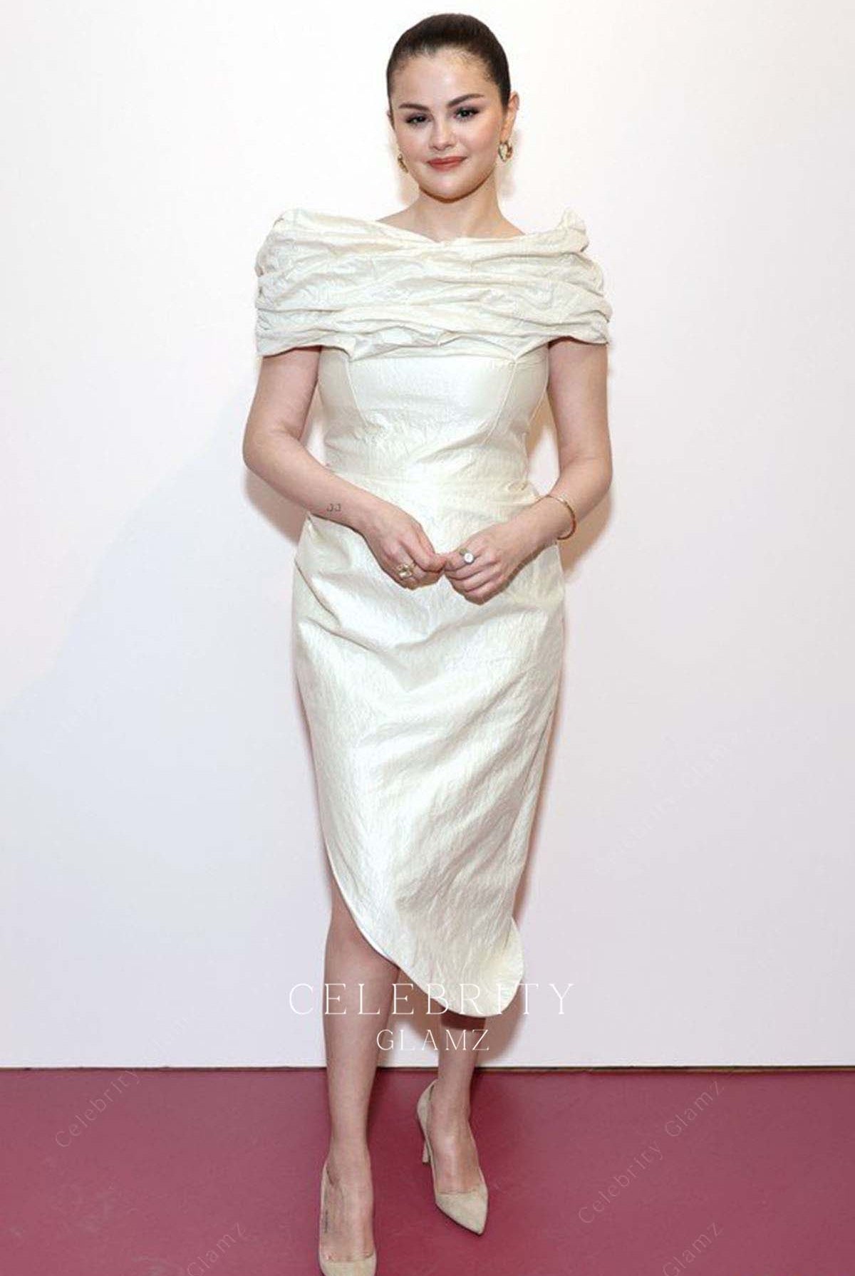 Selena Gomez ivory sheath dress mental health summit 2024